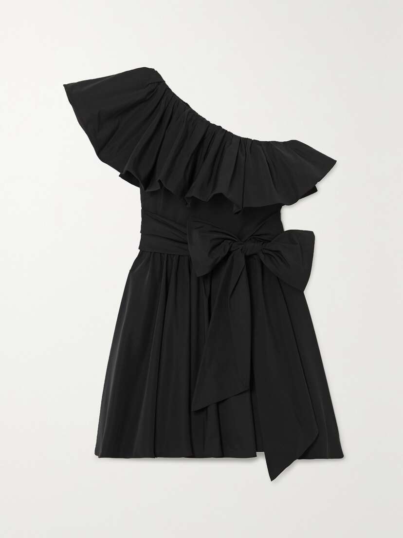 Valentino Garavani Belted One-shoulder Ruffled Twill Mini Dress