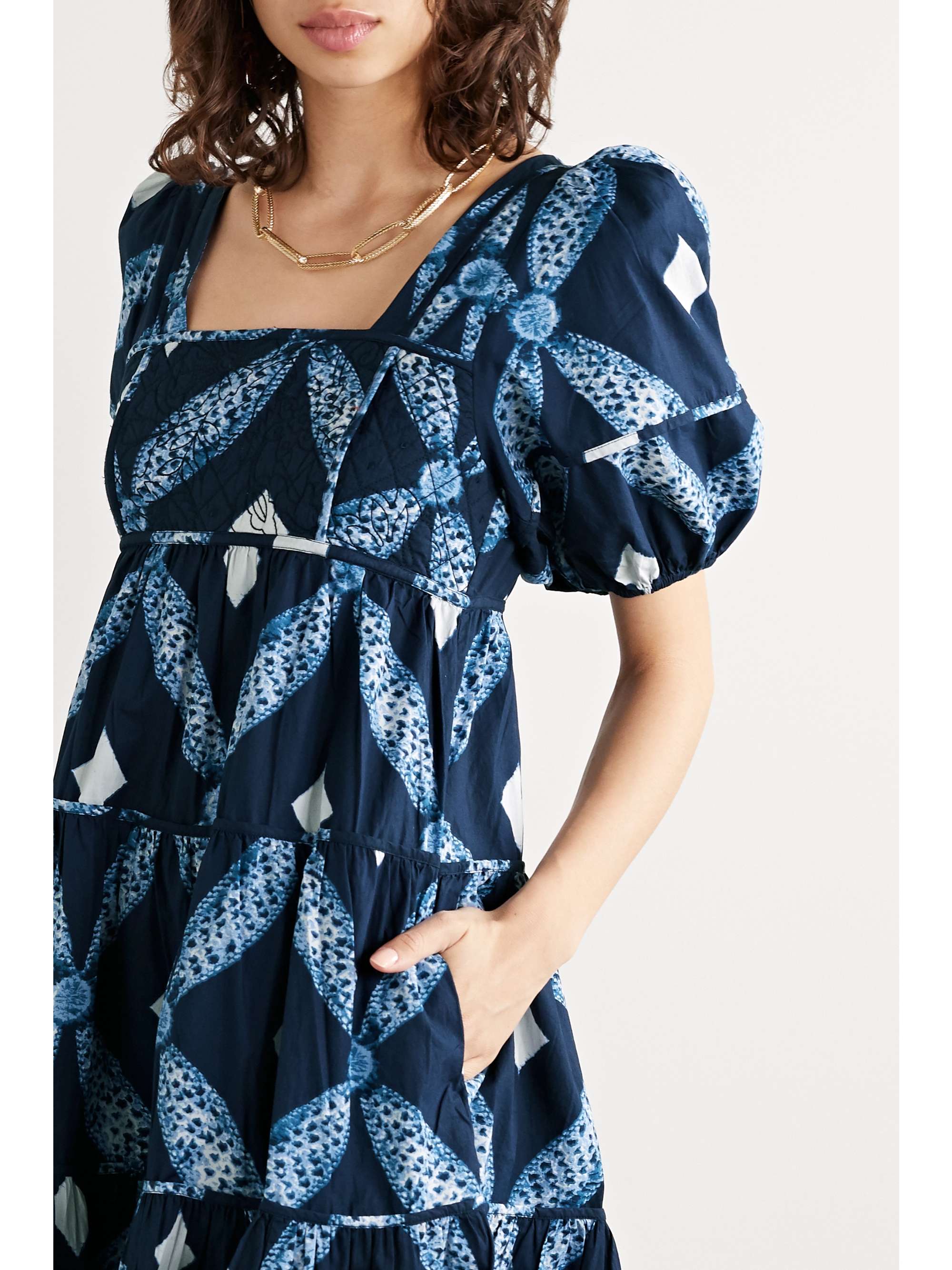 ULLA JOHNSON Nora 层接式印花纯棉府绸中长连衣裙
