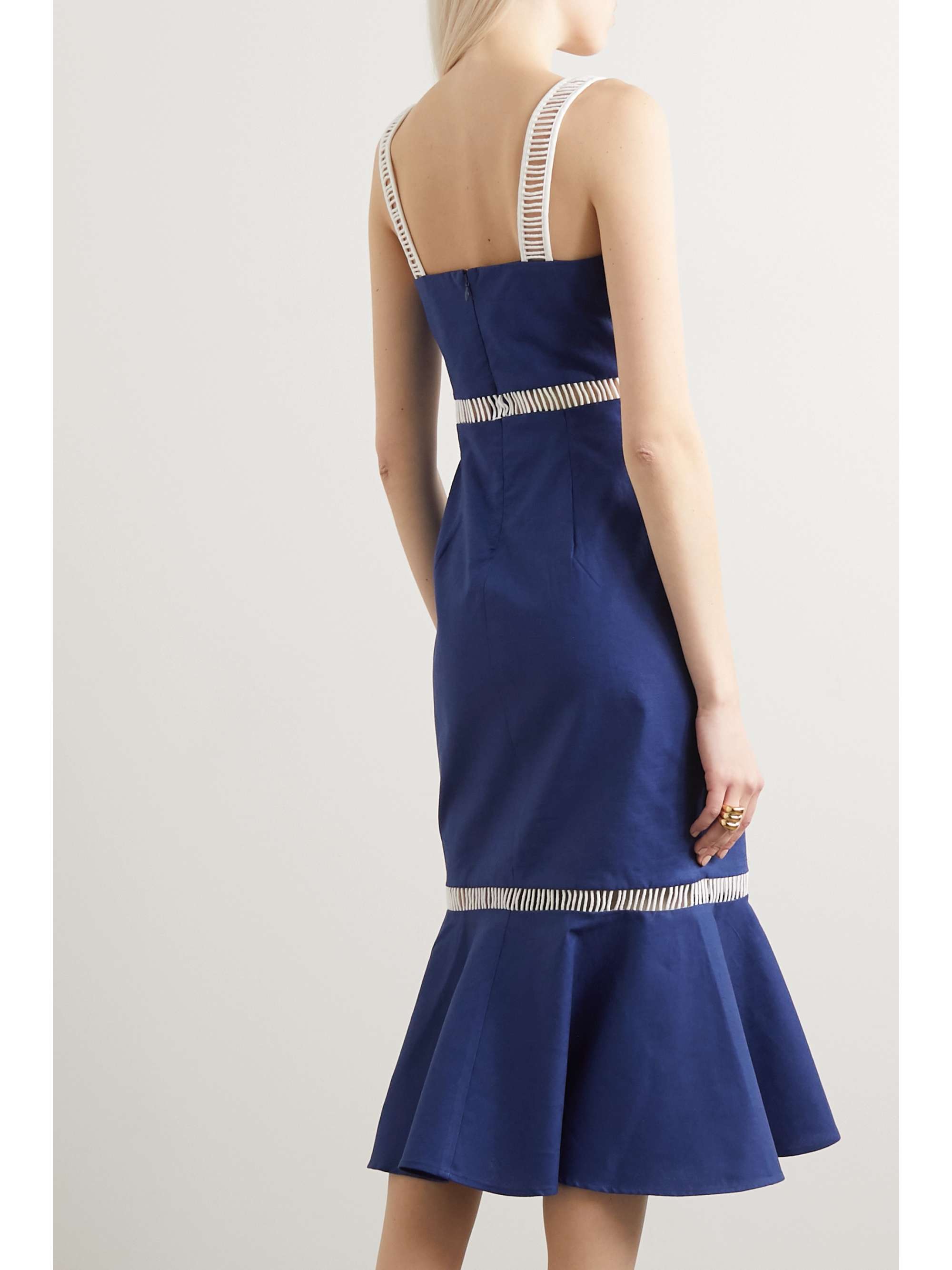 STAUD Lychee crochet-paneled linen-blend midi dress