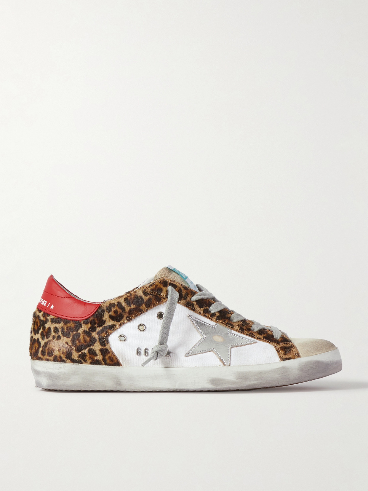 Golden Goose Superstar Distressed Leopard-print Calf Hair, Leather And Suede Sneakers In White