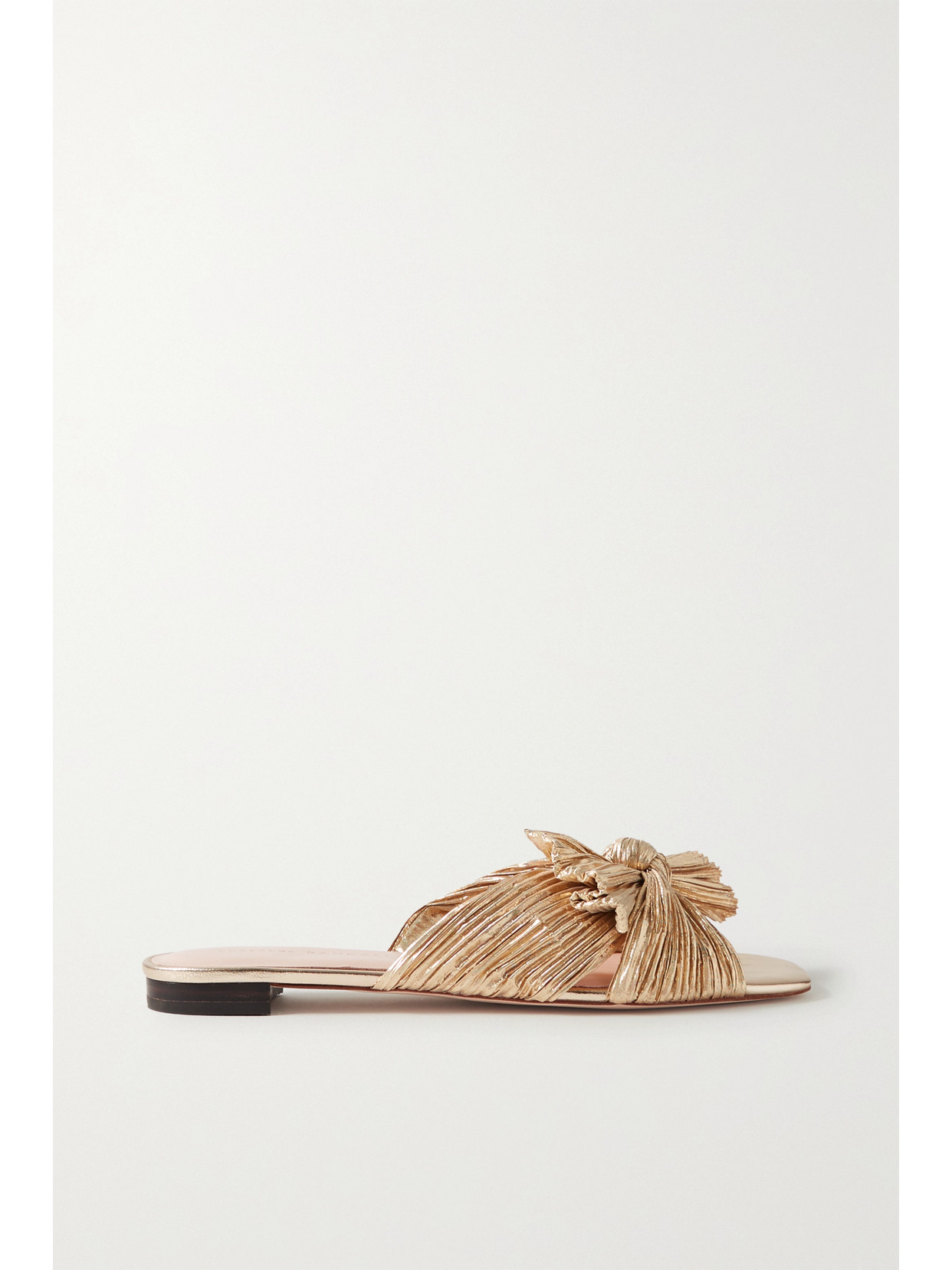 LOEFFLER RANDALL DAPHNE BOW-EMBELLISHED PLISSÉ-LAMÉ SLIDES