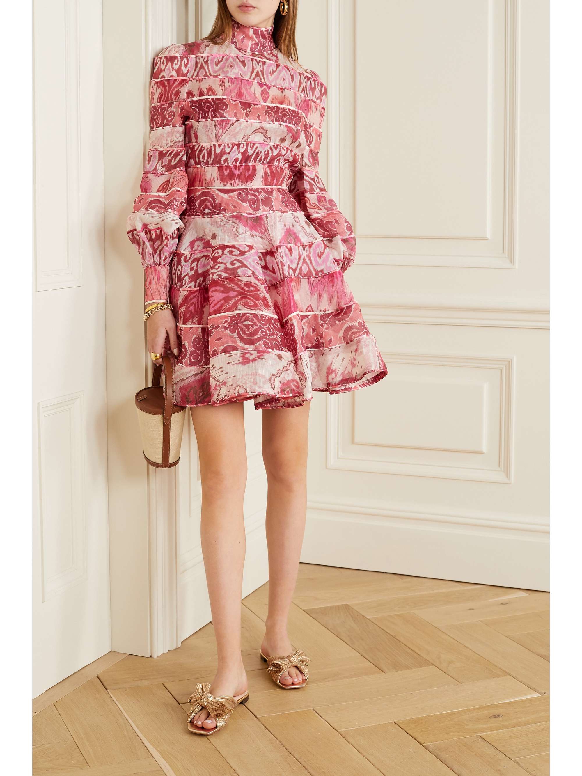 LOEFFLER RANDALL Daphne bow-embellished plissé-lamé slides | NET-A-PORTER