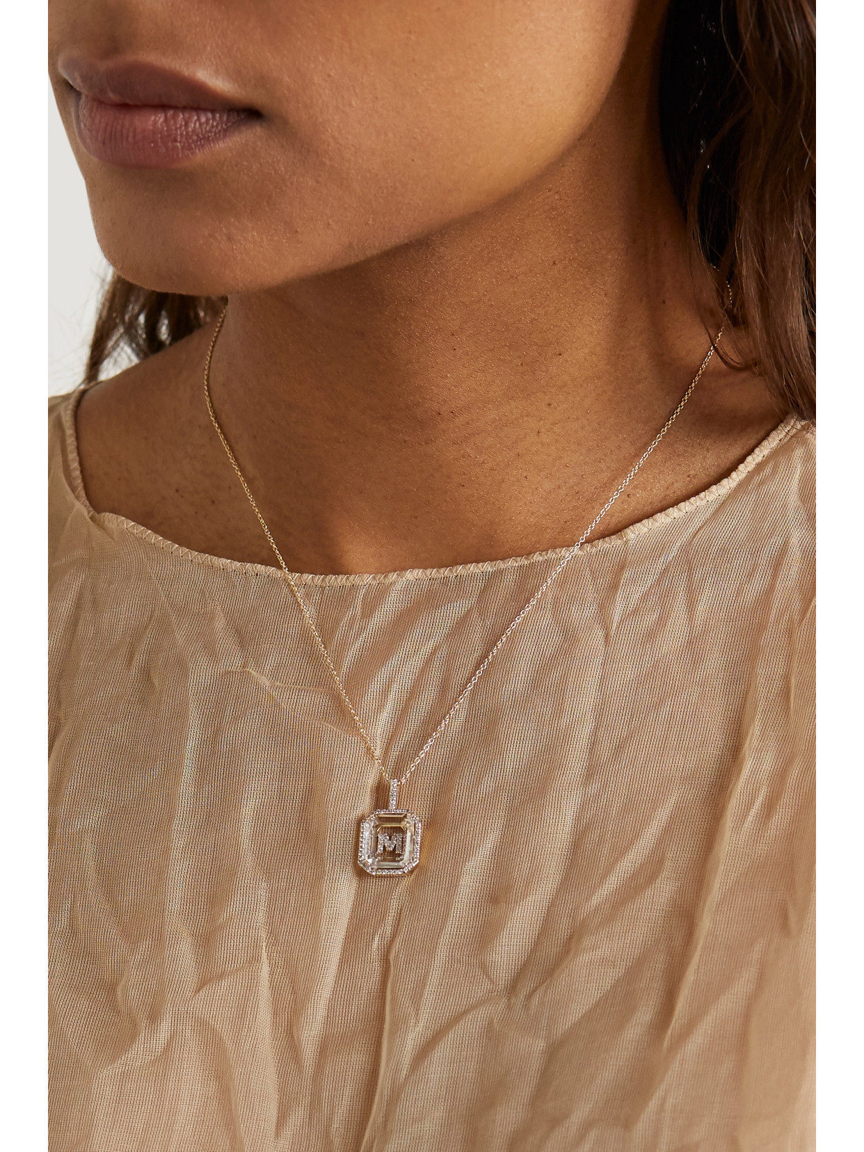 Shop Mateo Initial 14-karat Gold, Quartz And Diamond Necklace