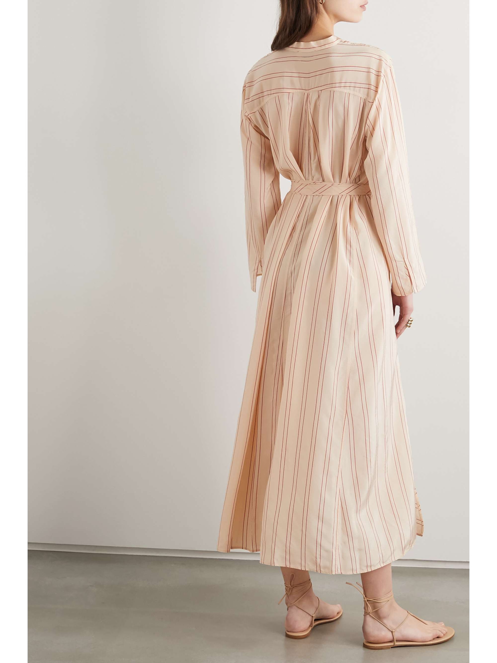 FORTE_FORTE Belted striped satin midi dress