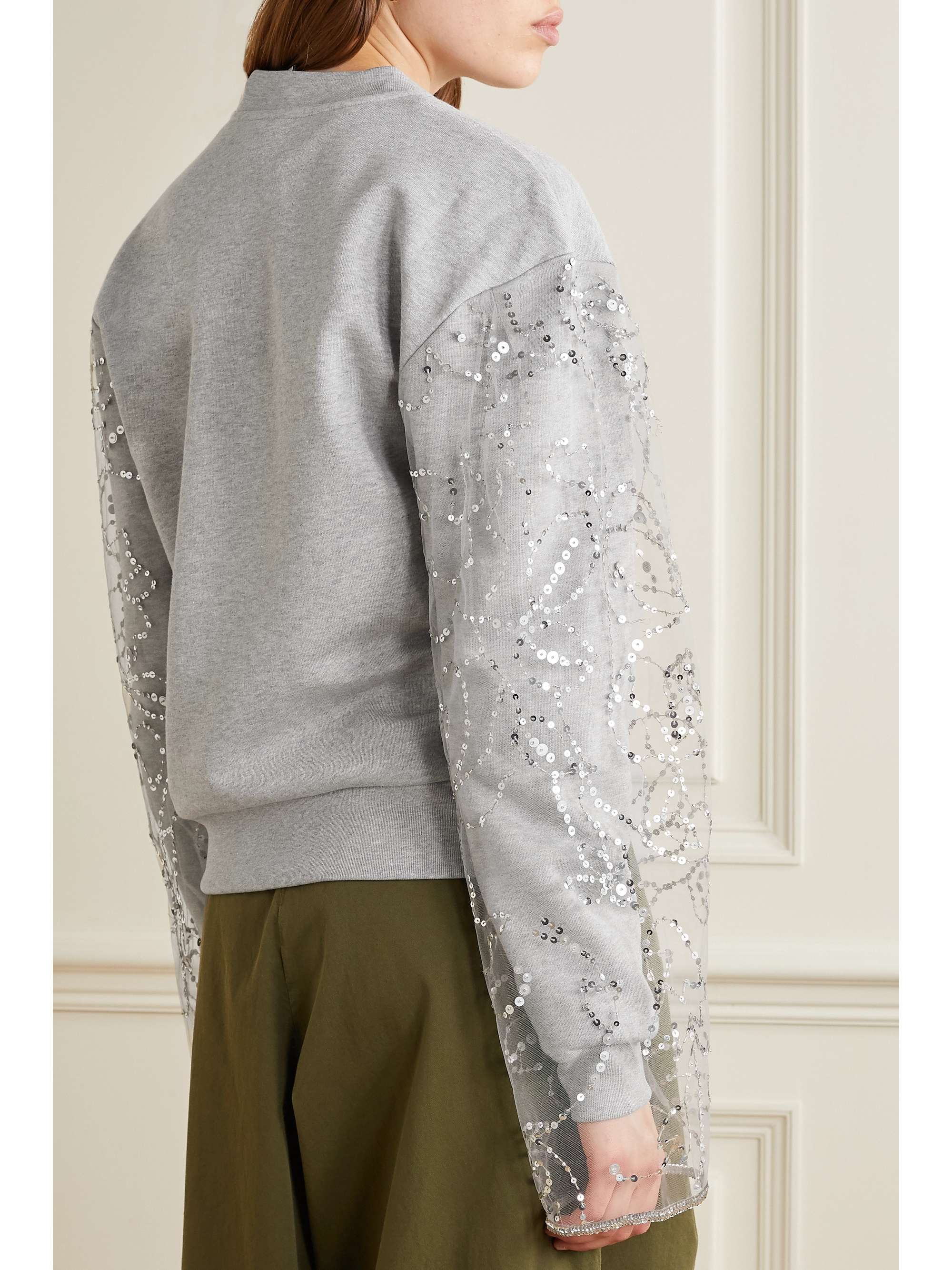DRIES VAN NOTEN Embellished tulle-paneled cotton-blend jersey sweatshirt