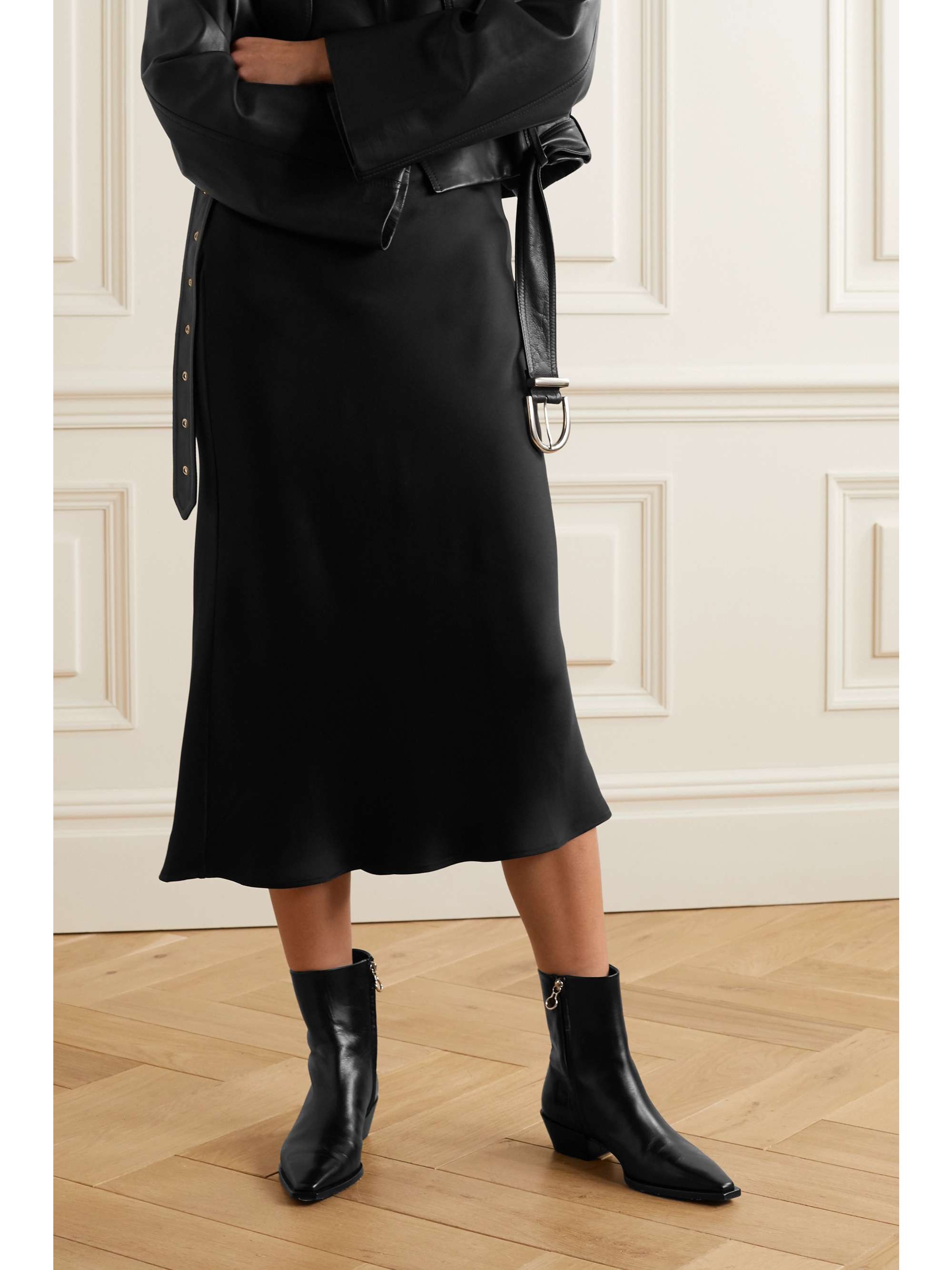 ANINE BING Bar silk-satin midi skirt