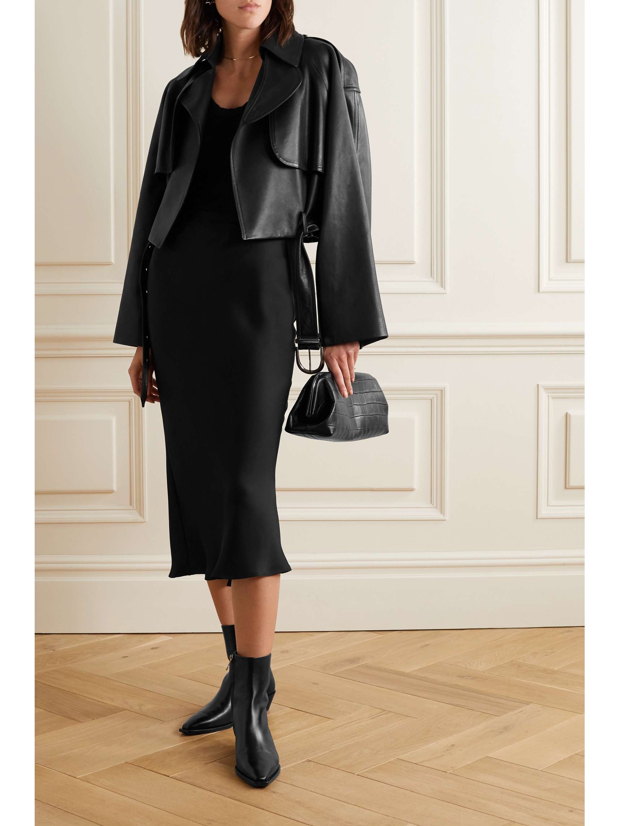 ANINE BING Bar silk-satin midi skirt