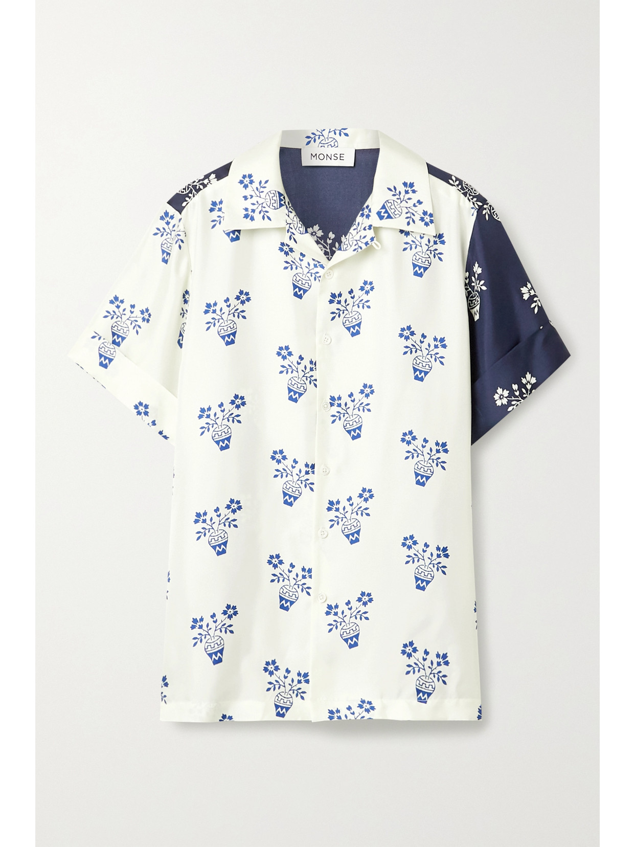 Monse Flower Pot Paneled Printed Silk-twill Shirt In Cream