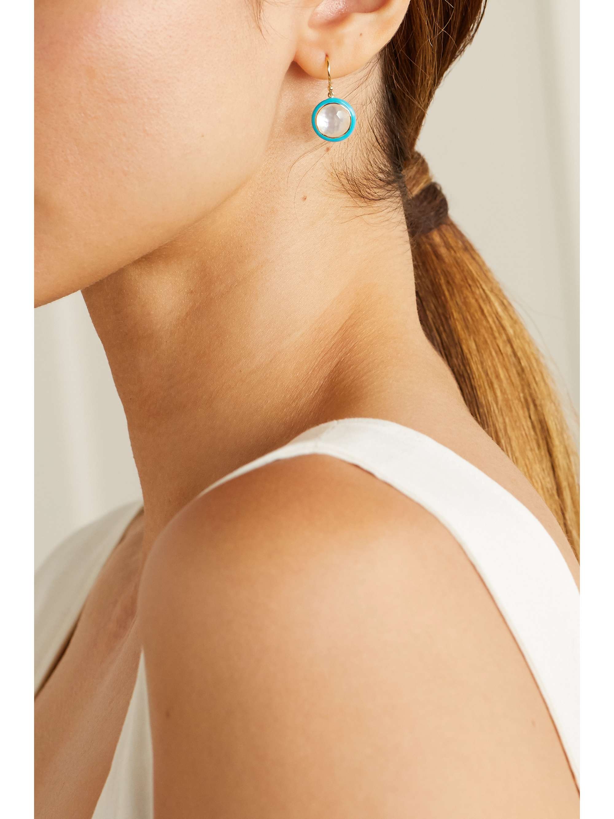 IPPOLITA Lollipop Carnevale 18-karat green gold, ceramic, mother-of-pearl and quartz doublet earrings