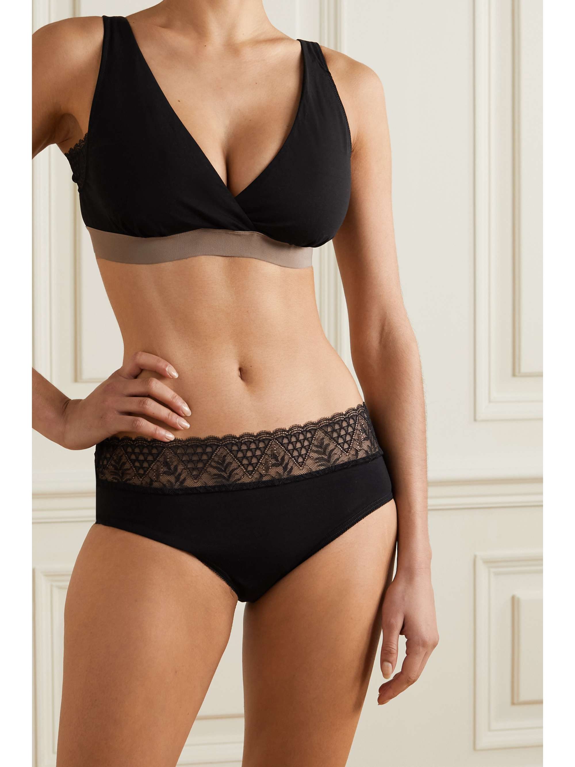 SIX Florence lace-trimmed stretch-cotton maternity briefs