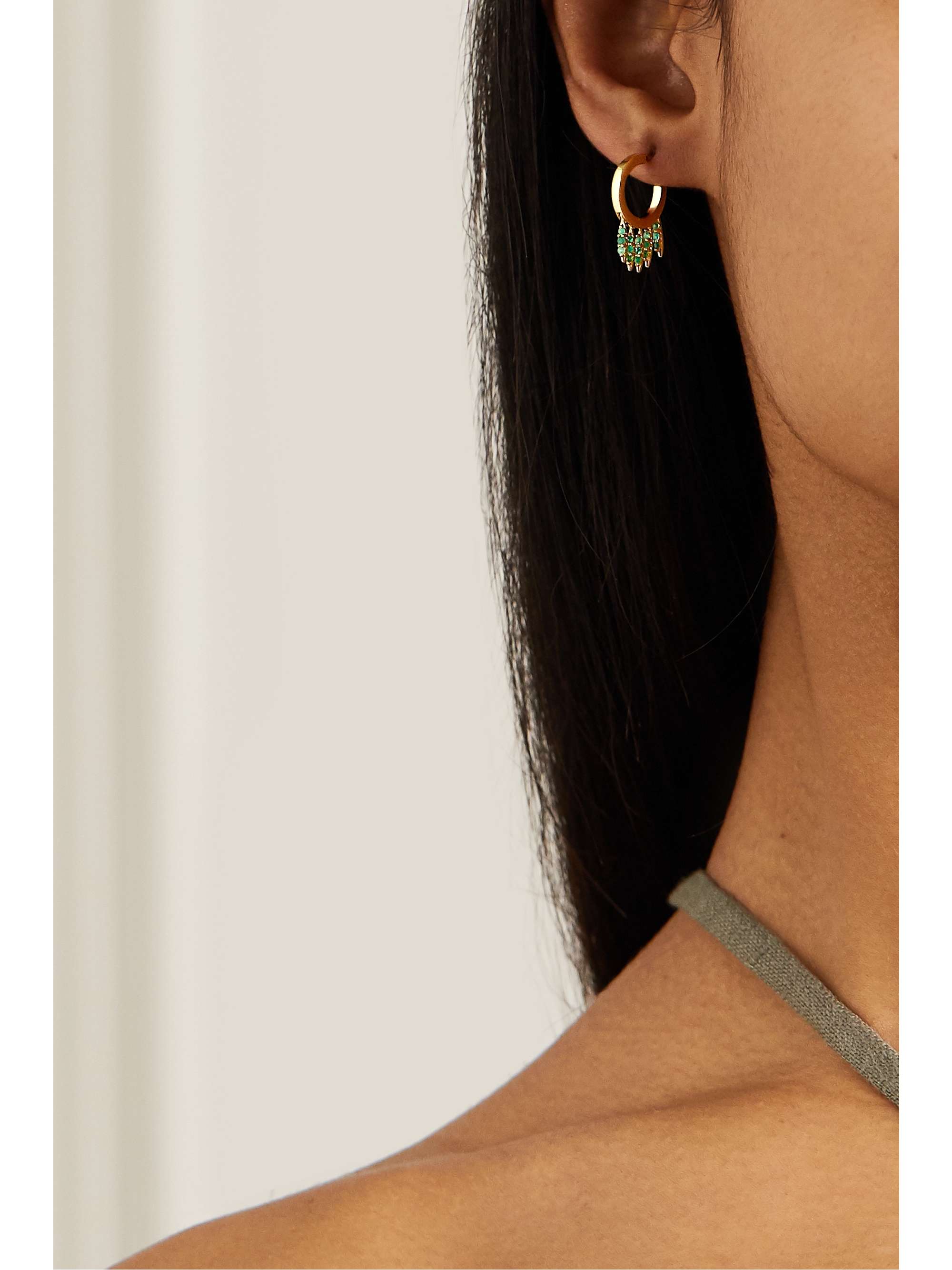 ILEANA MAKRI Grass mini 18-karat gold emerald earrings