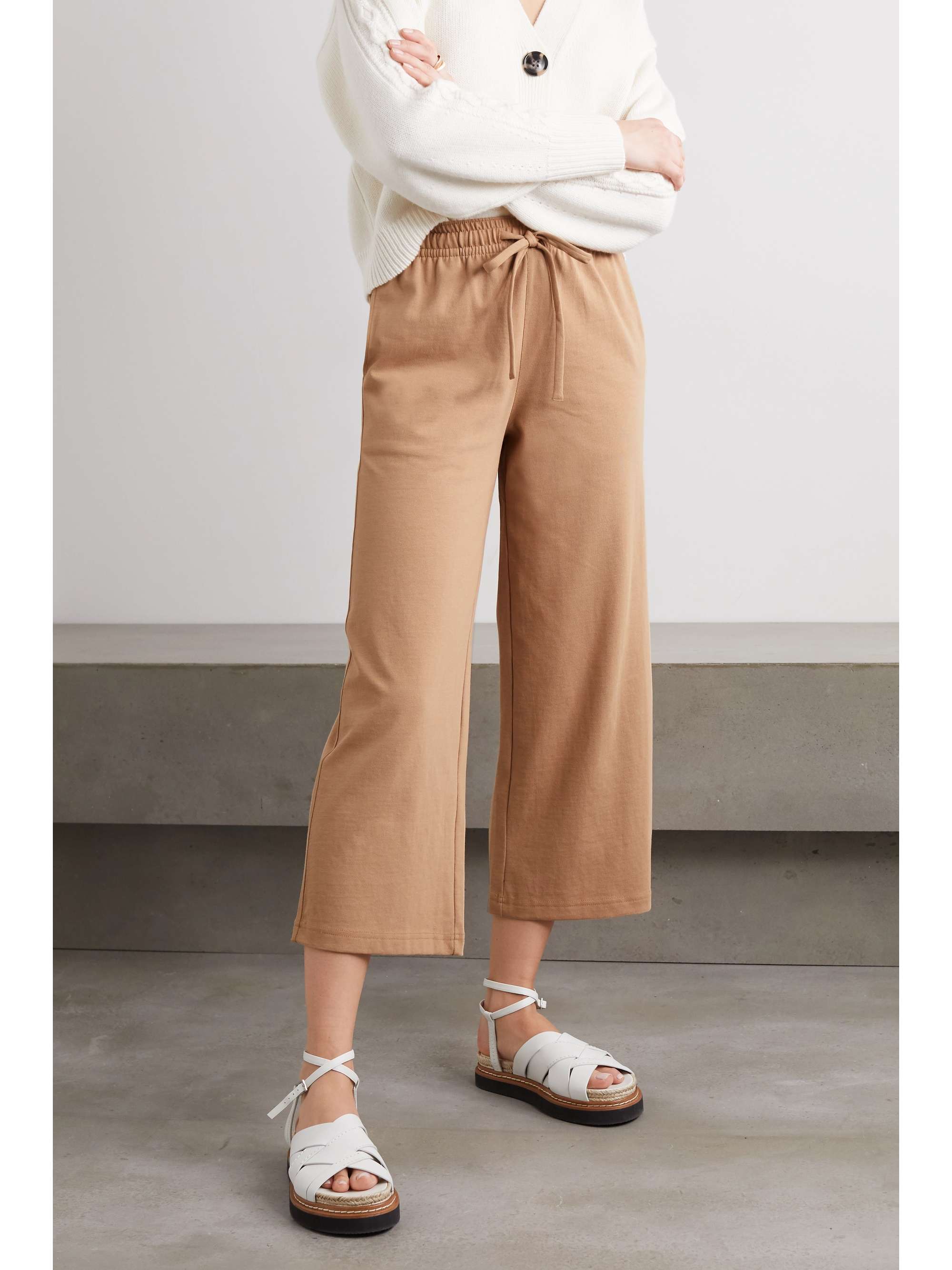 VINCE Cropped cotton-jersey wide-leg pants
