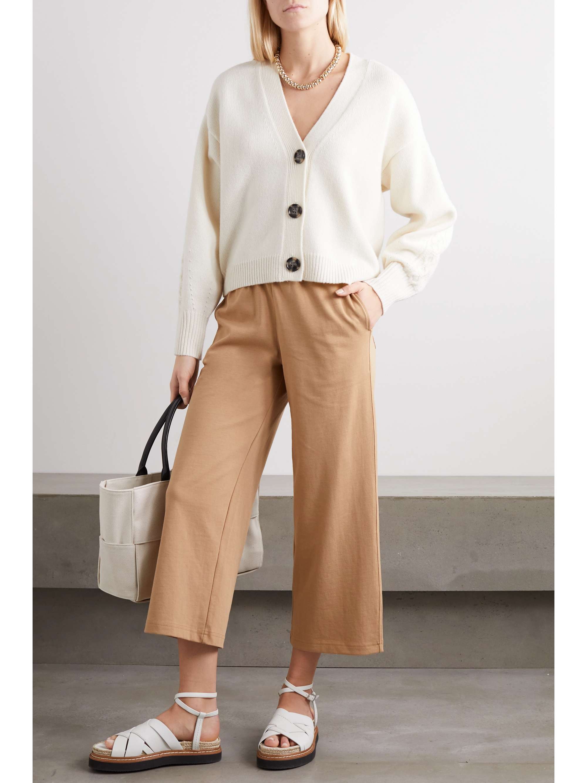 VINCE Cropped cotton-jersey wide-leg pants