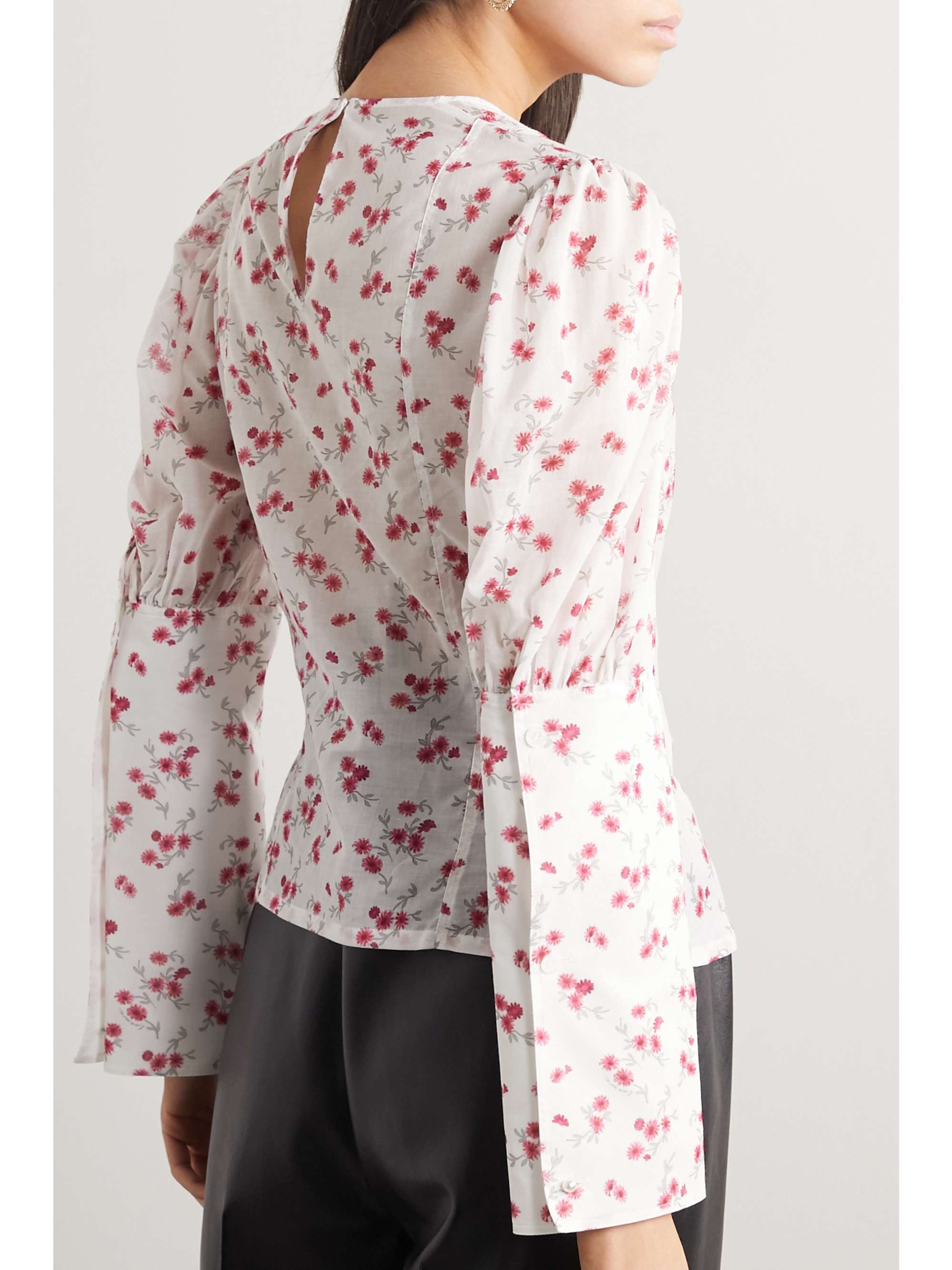 LOEWE Paneled floral-print cotton-voile and poplin blouse