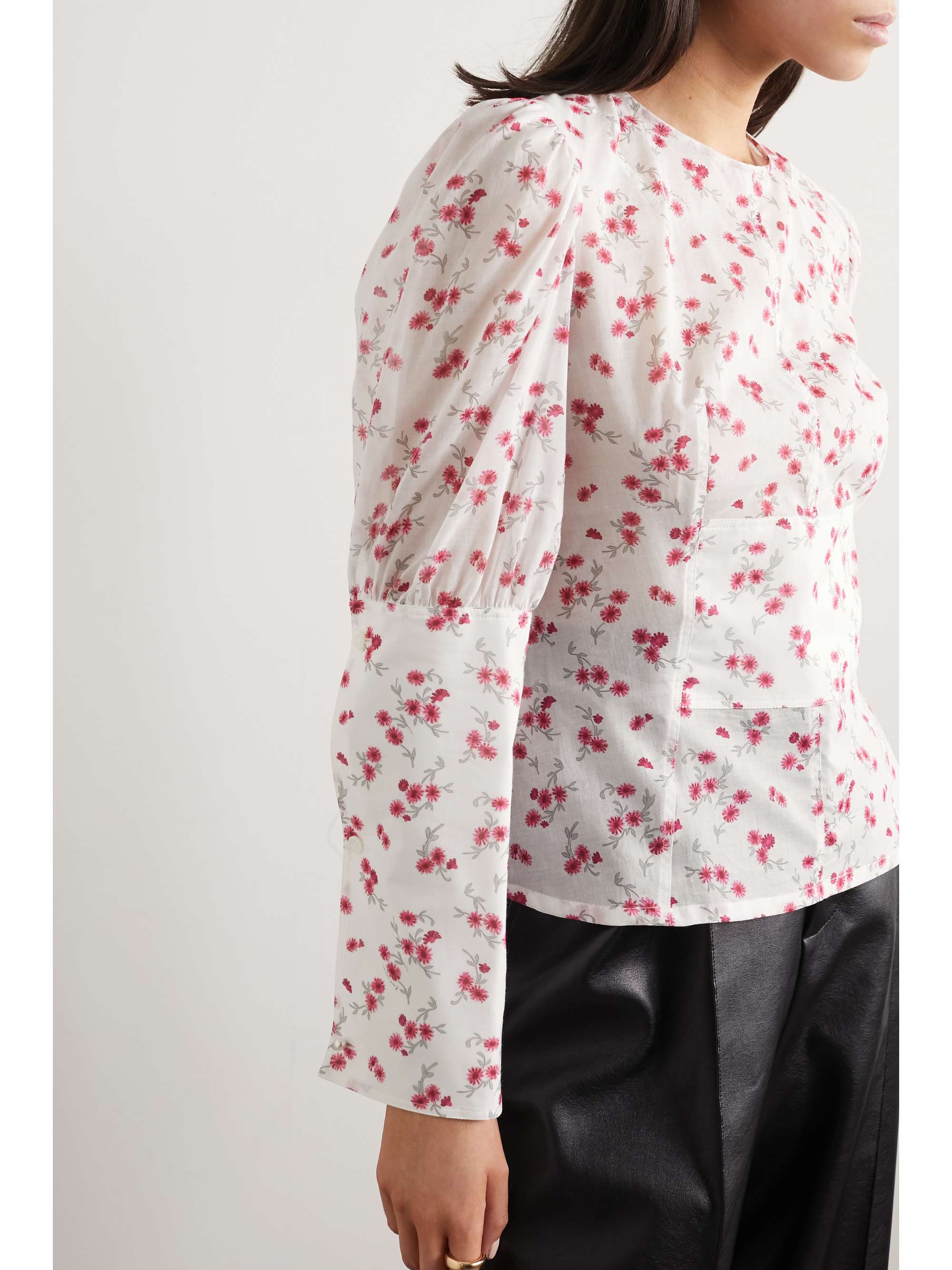 LOEWE Paneled floral-print cotton-voile and poplin blouse