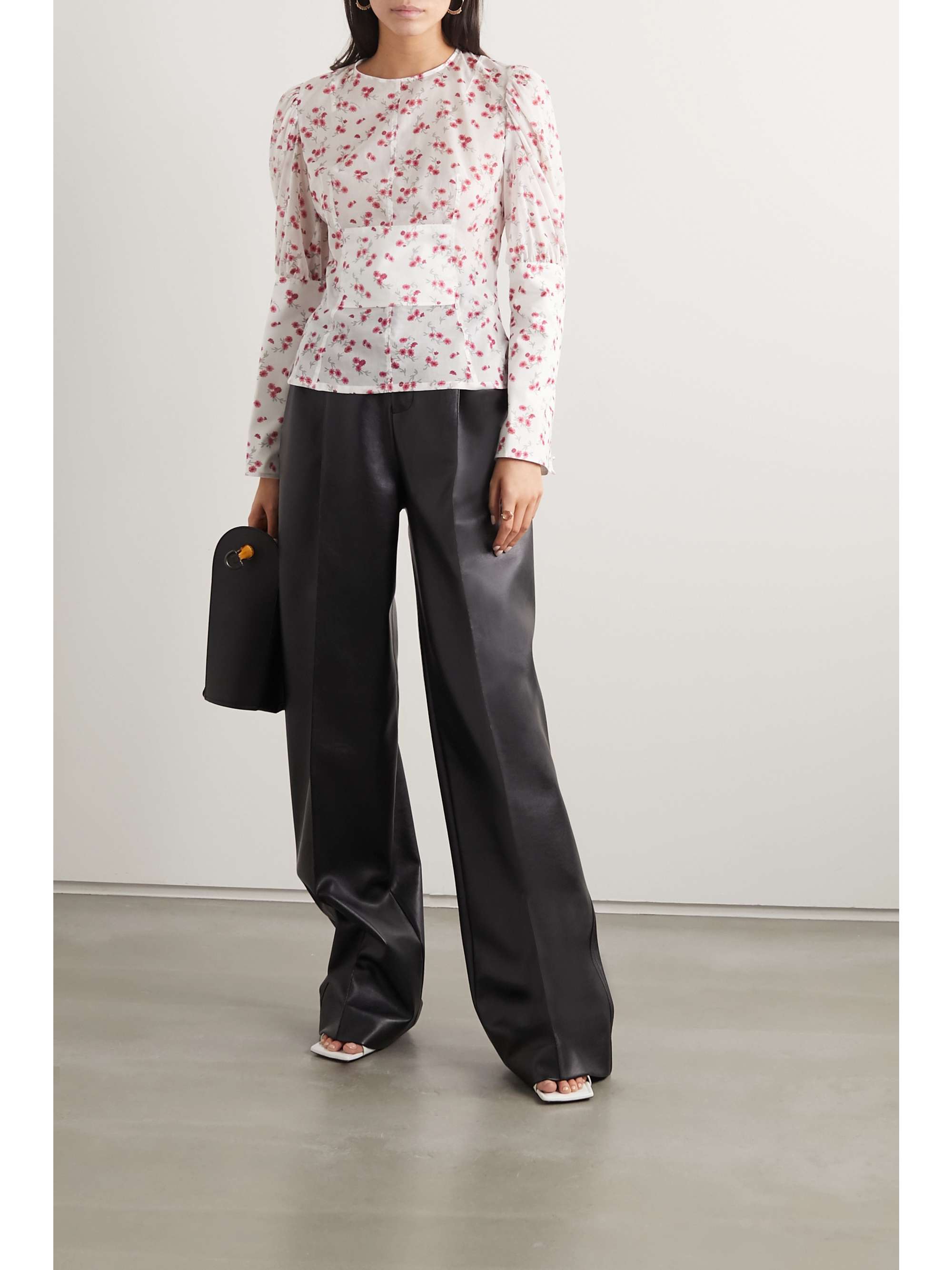LOEWE Paneled floral-print cotton-voile and poplin blouse