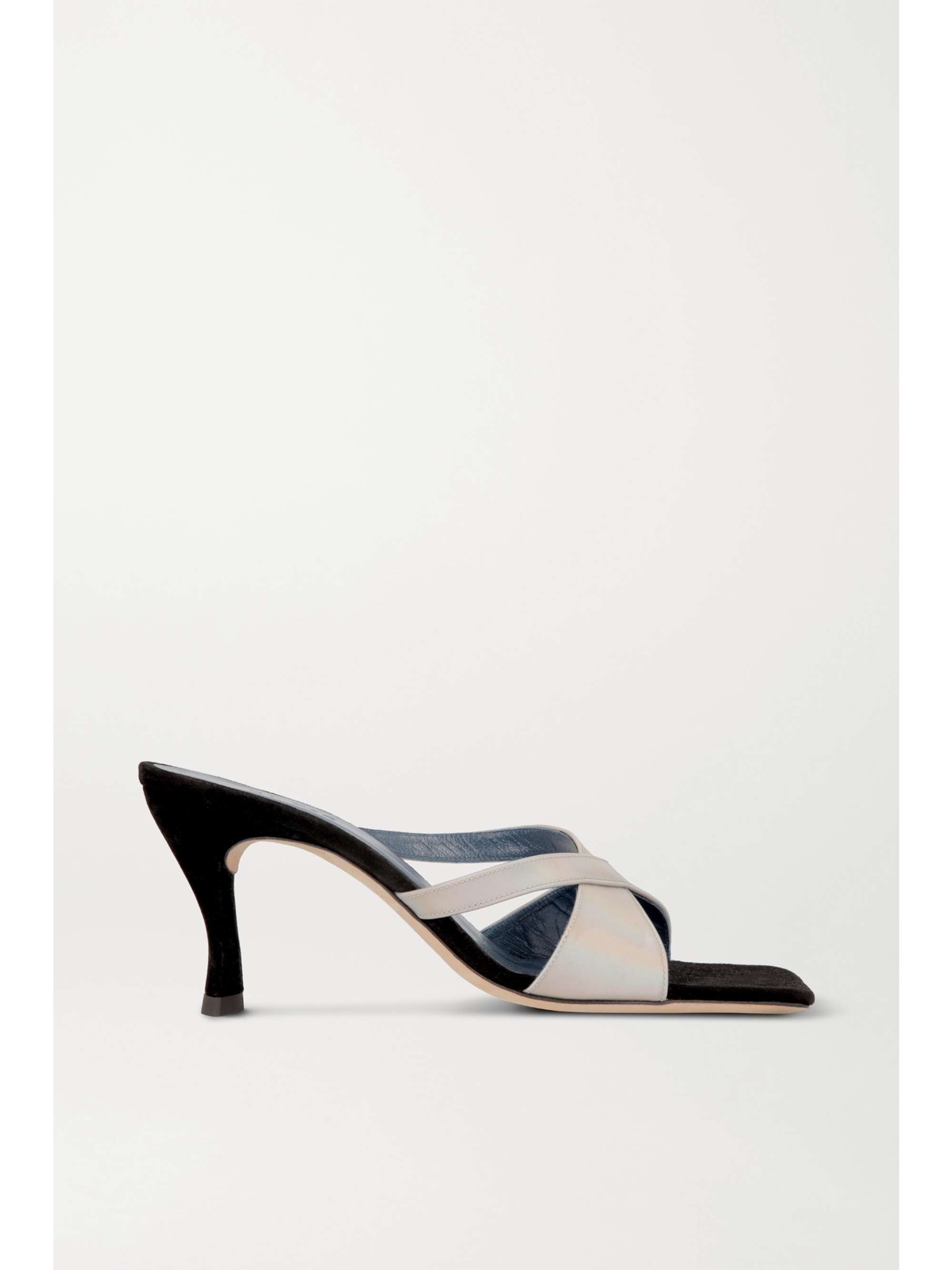 BY FAR Kitty iridescent grosgrain and suede mules