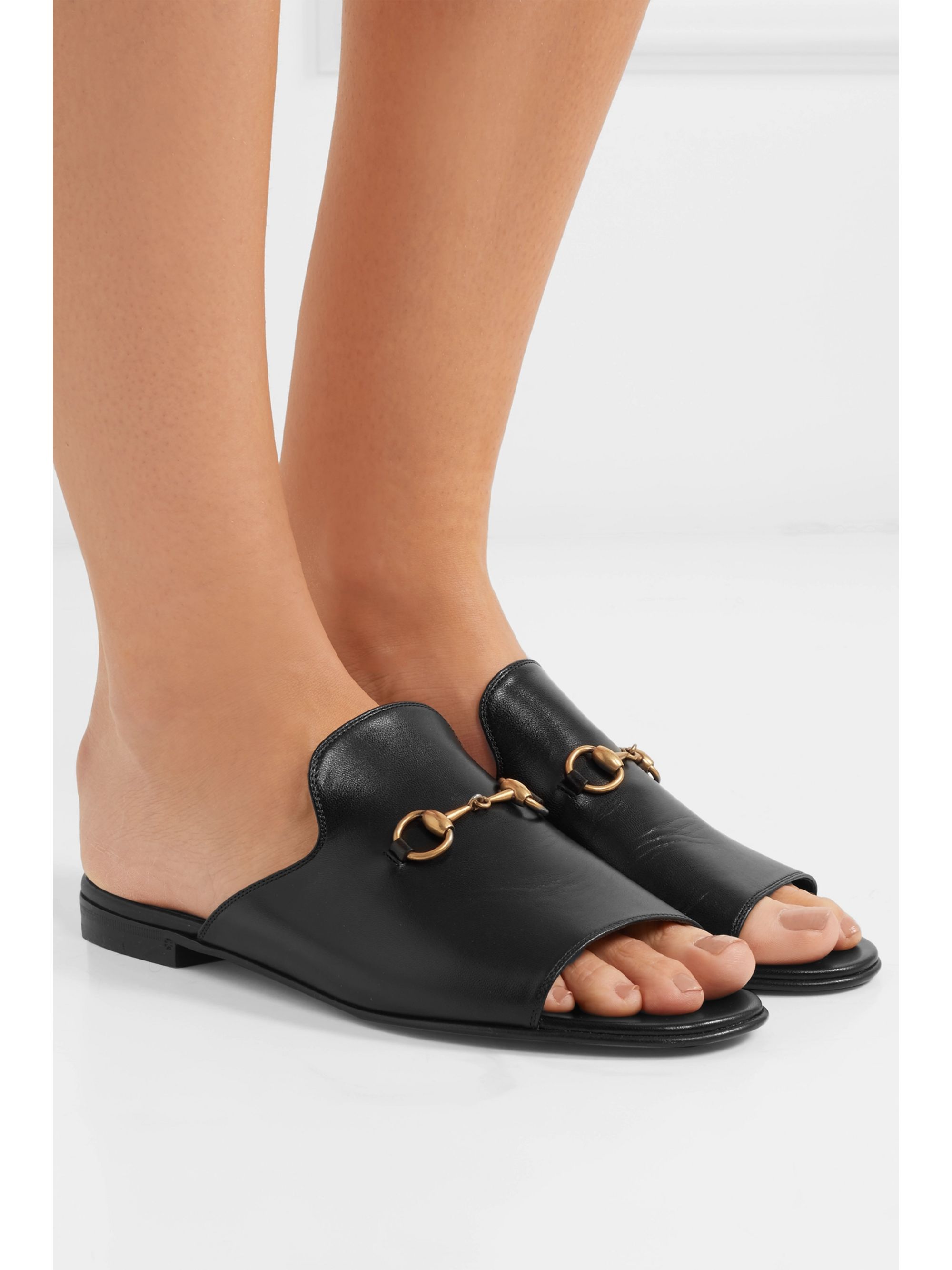 Black leather gucci slides Clearance