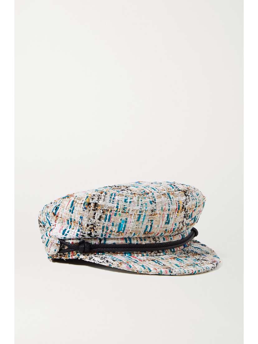 Maison Michel New Abby Leather-trimmed Metallic Bouclé-tweed Cap