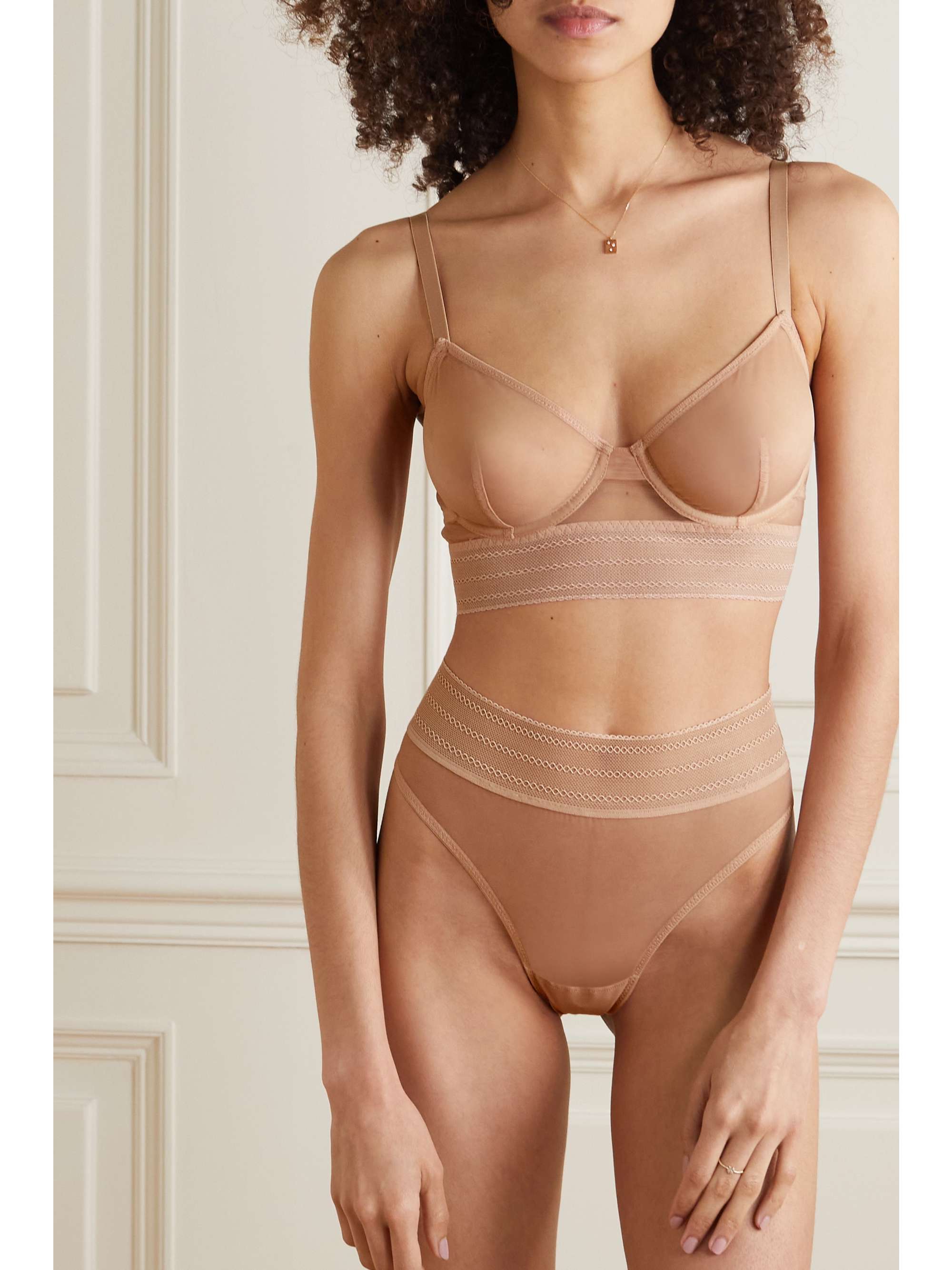 Bare stretch-tulle underwired bra