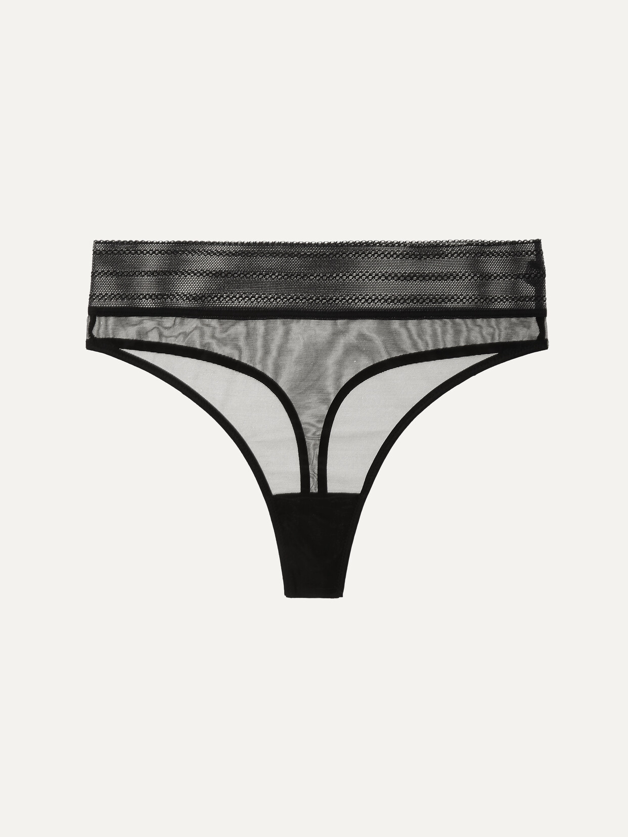 ELSE Bare Lace-trimmed Tulle Thong - Black