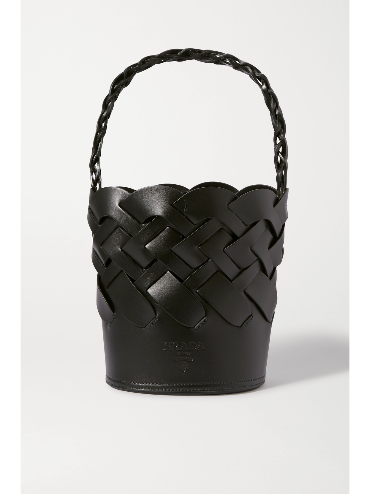 Prada Small Woven Leather Bucket Bag In Black ModeSens