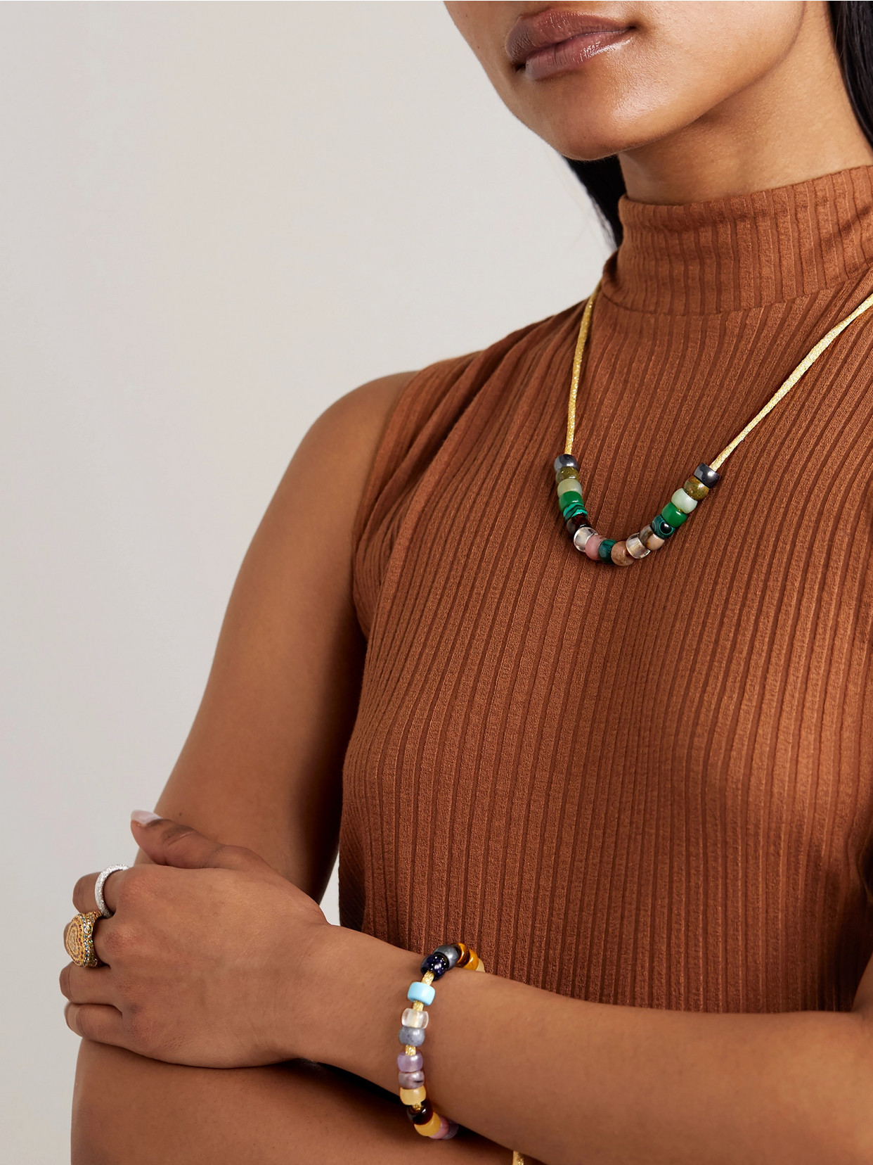 Carolina Bucci Forte Beads Moonbow 18-karat Gold, Lurex And Multi-stone Kit In Gold