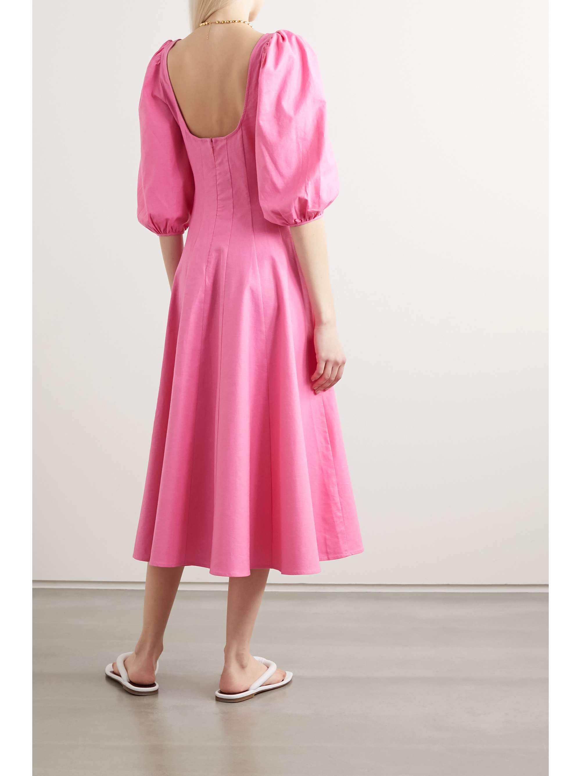 STAUD Swells pleated linen-blend midi dress