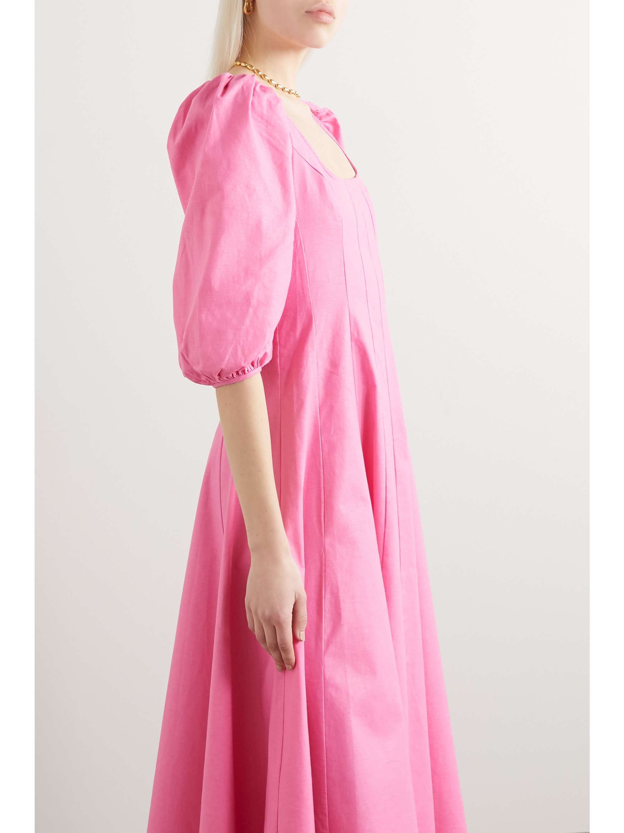 STAUD Swells pleated linen-blend midi dress