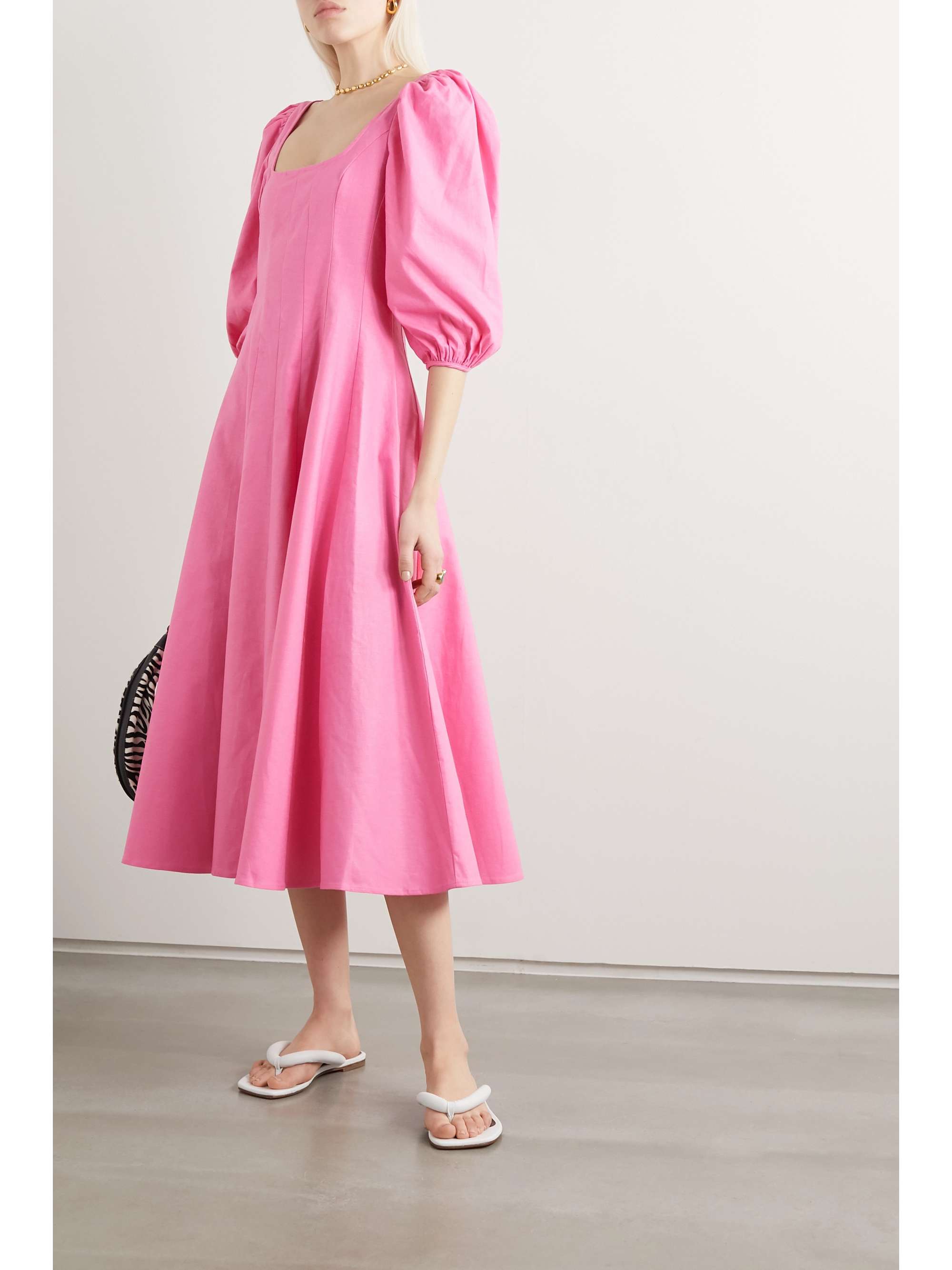 STAUD Swells pleated linen-blend midi dress