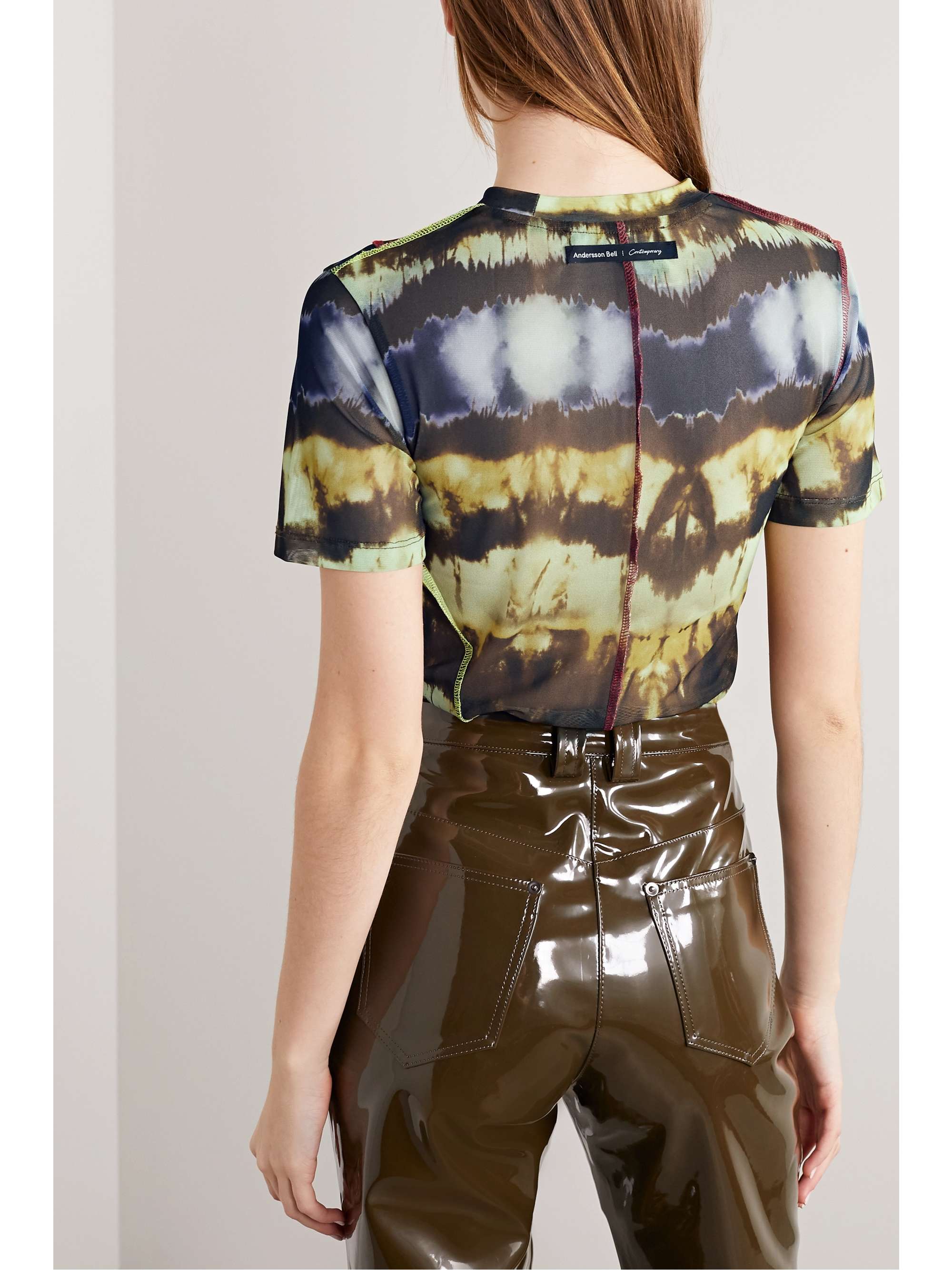 ANDERSSON BELL Paneled tie-dyed stretch-mesh T-shirt