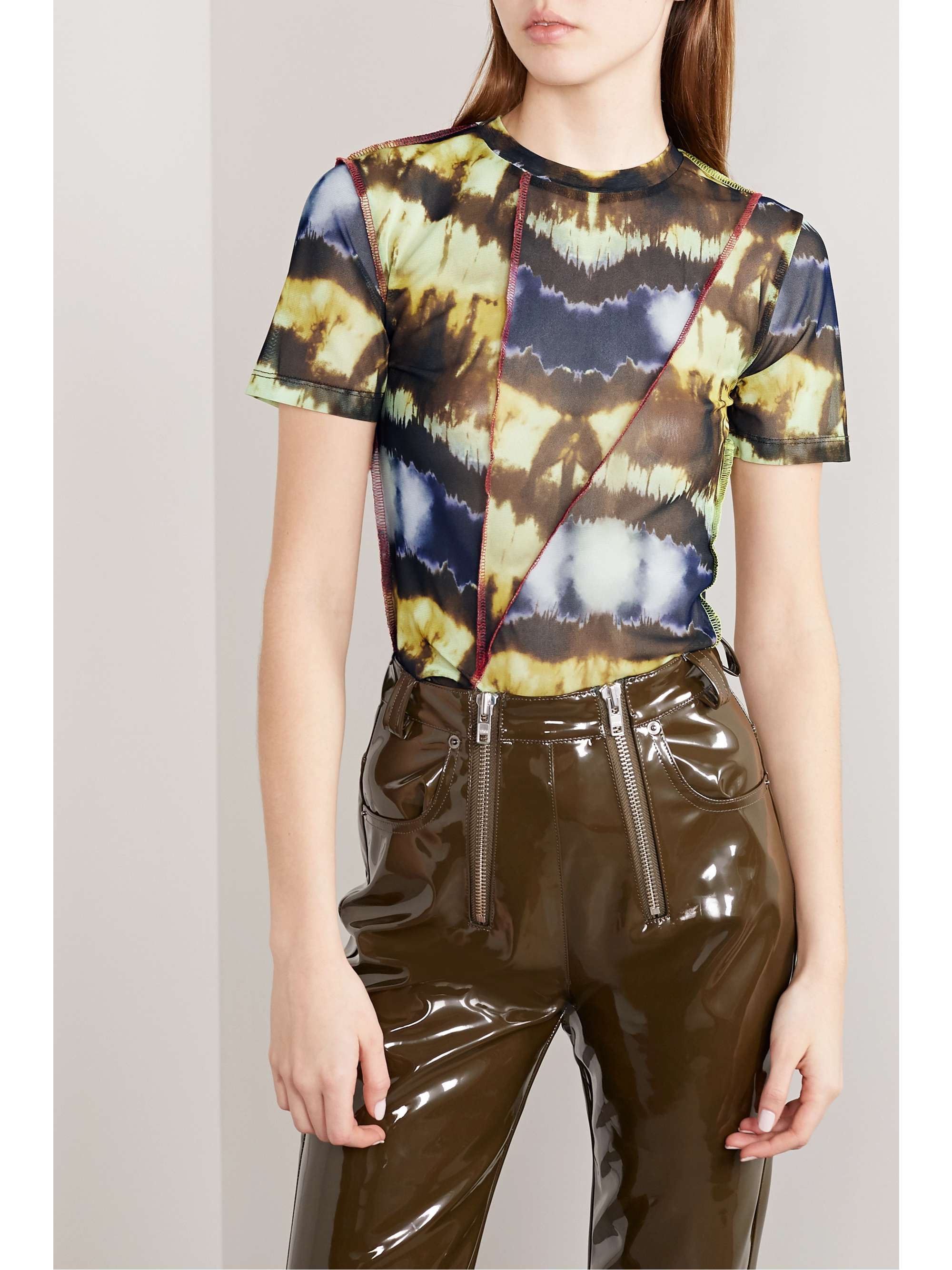 ANDERSSON BELL Paneled tie-dyed stretch-mesh T-shirt