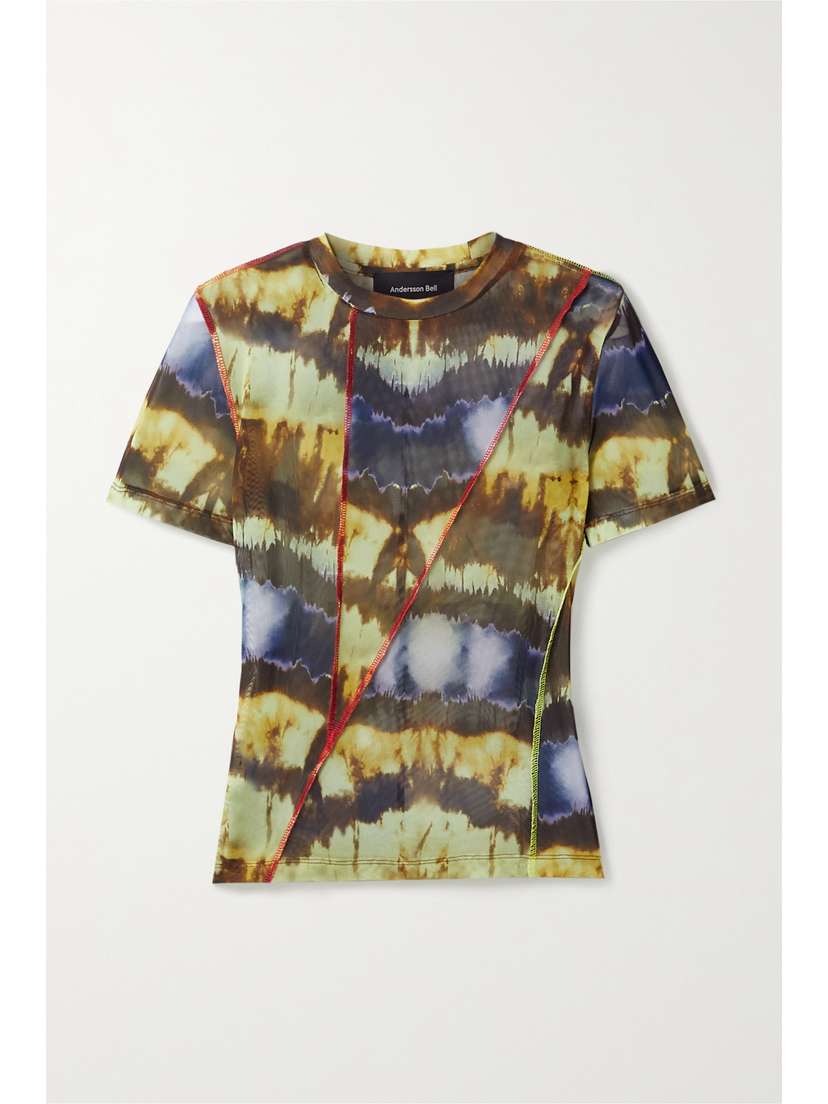 ANDERSSON BELL Paneled Tie-dyed Stretch-mesh T-shirt