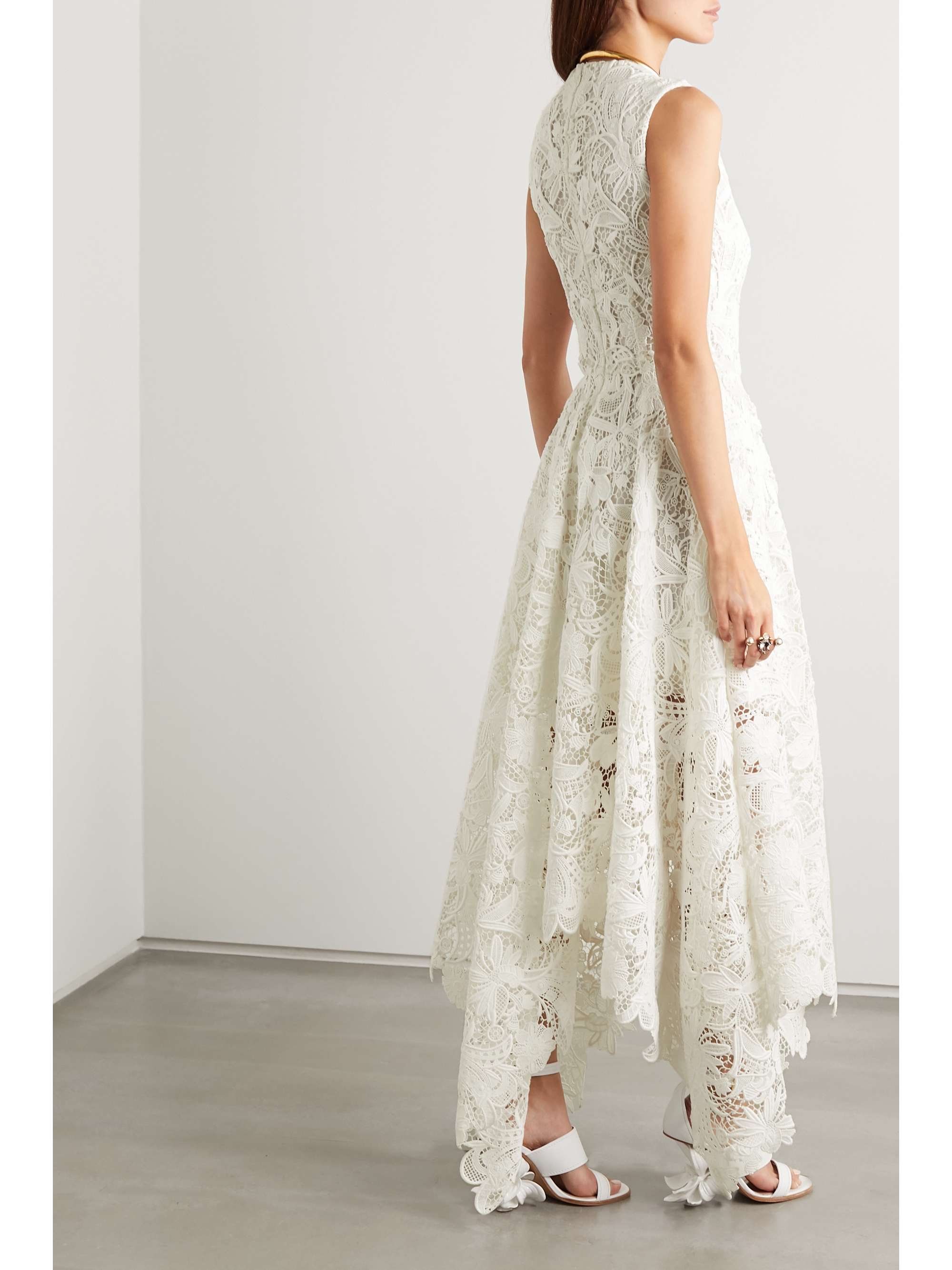 MCQUEEN Asymmetric cotton-blend corded lace dress