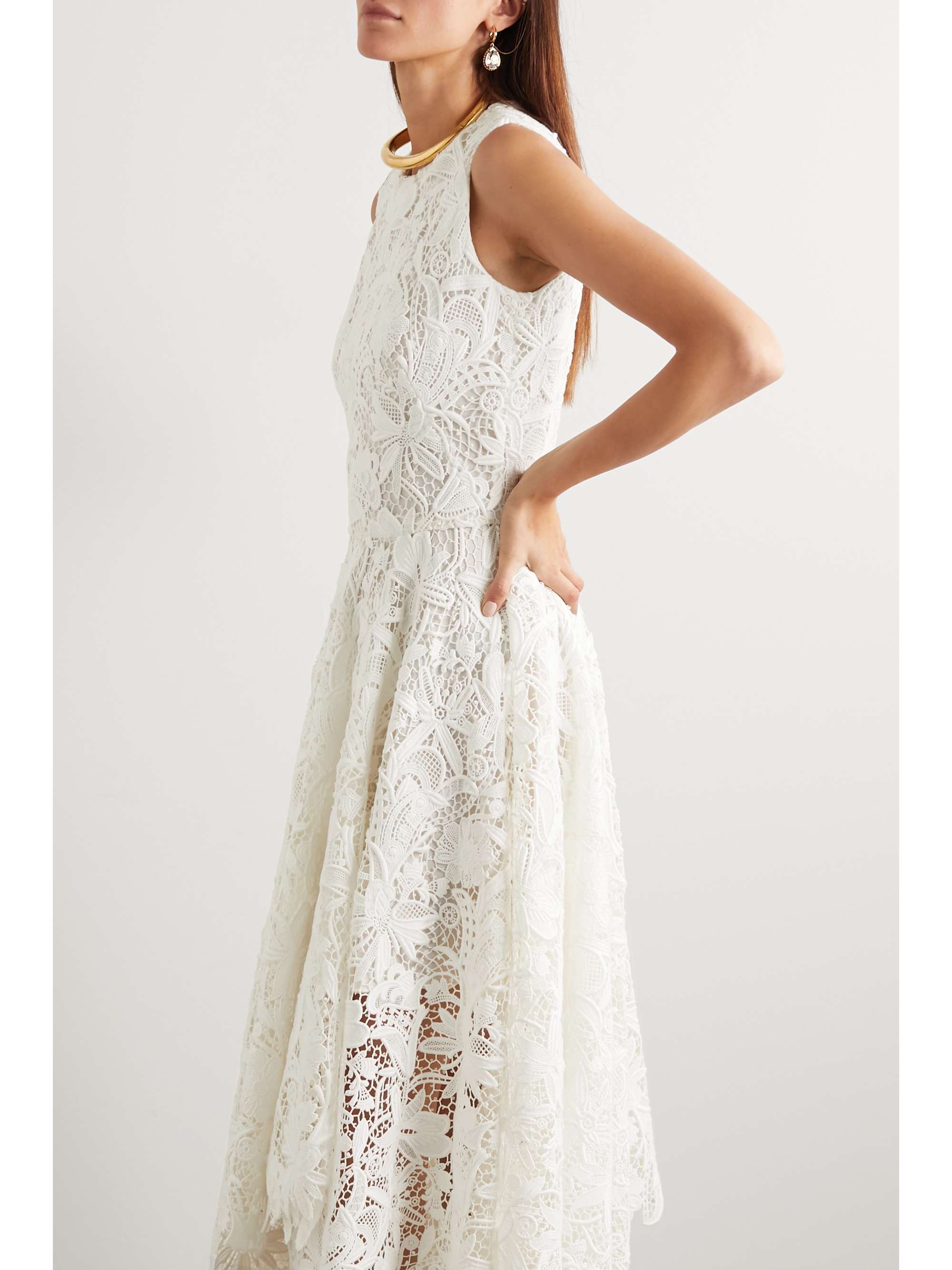 MCQUEEN Asymmetric cotton-blend corded lace dress