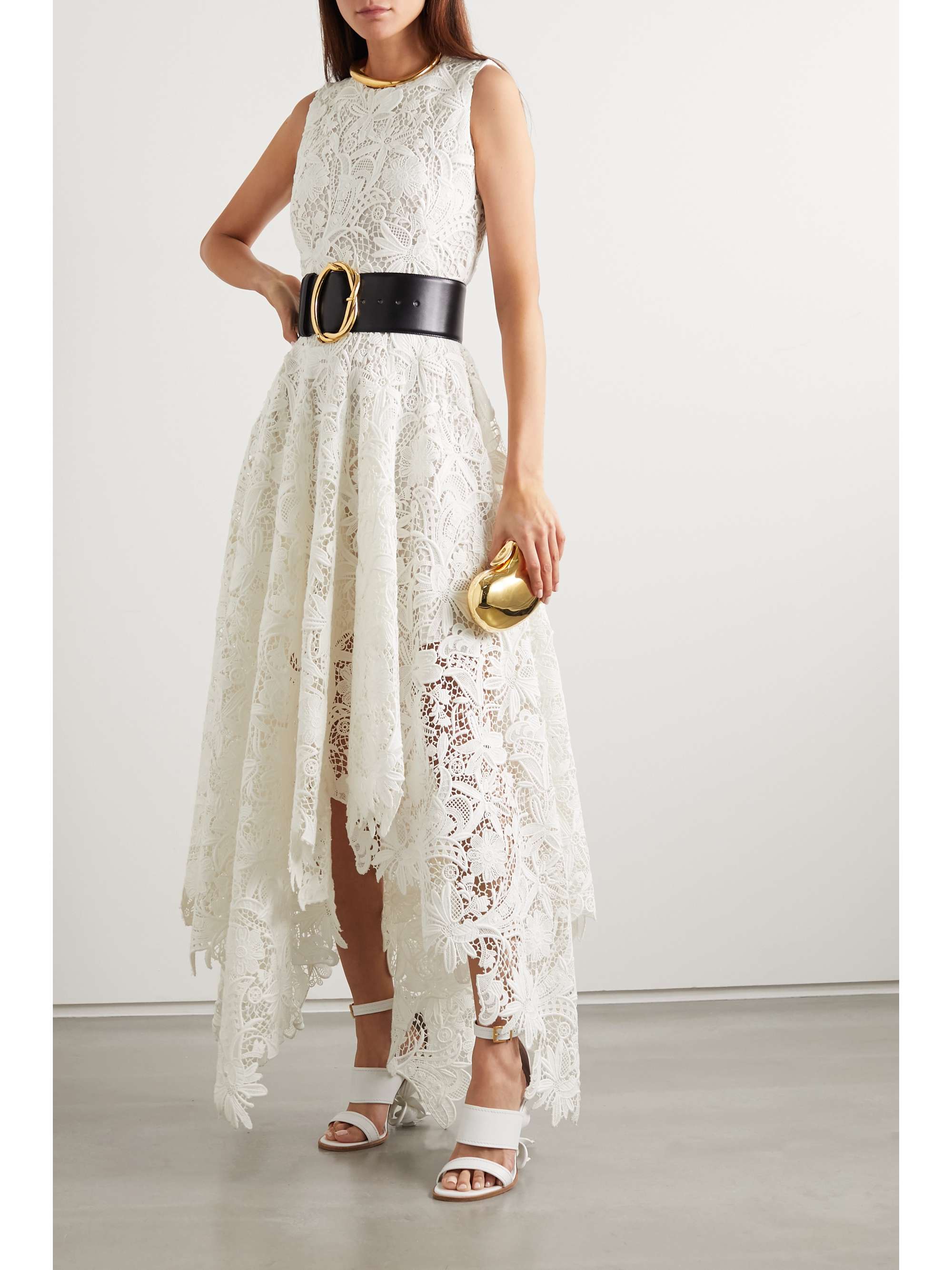 MCQUEEN Asymmetric cotton-blend corded lace dress