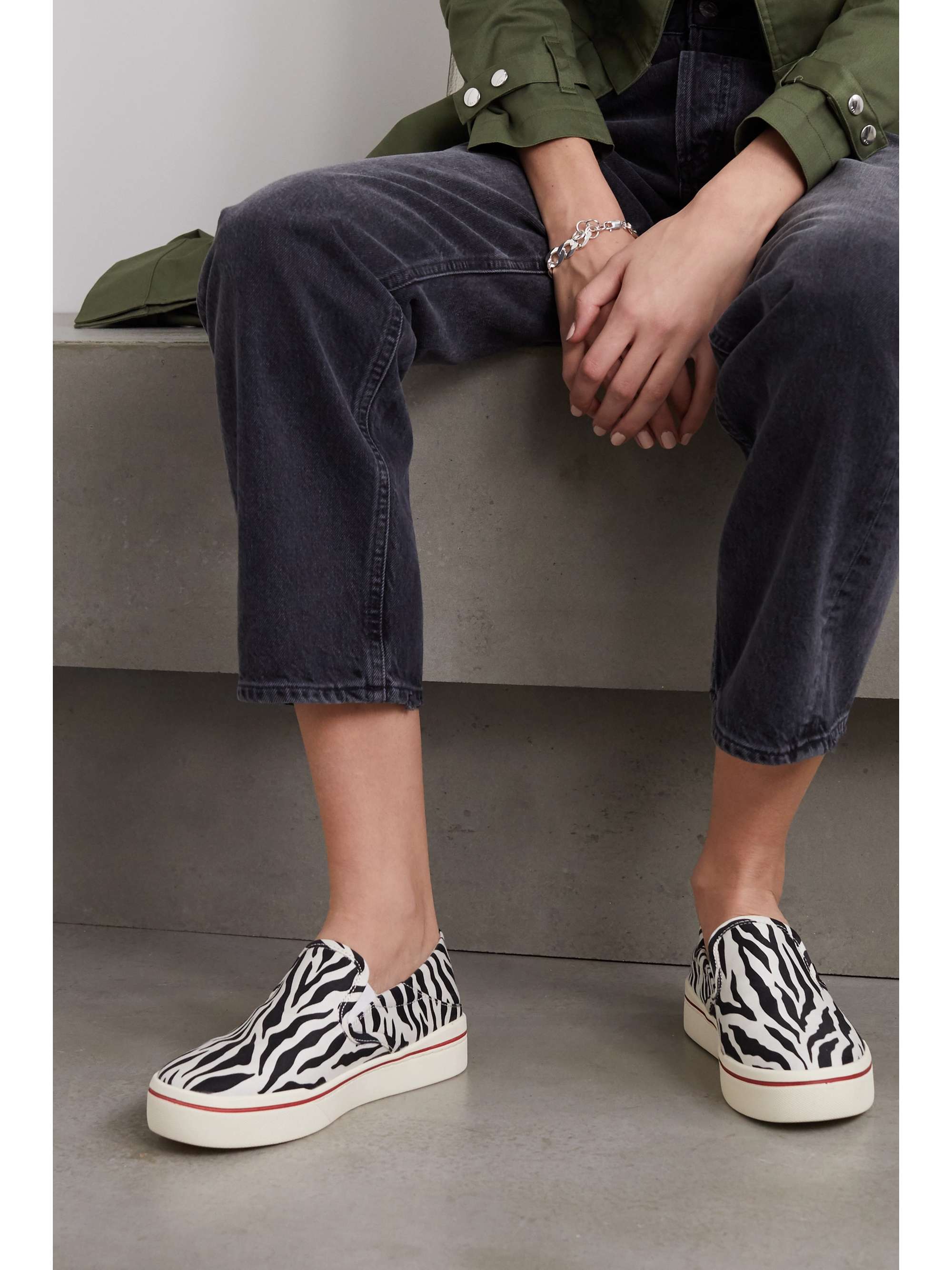 R13 Zebra-print canvas collapsible-heel sneakers