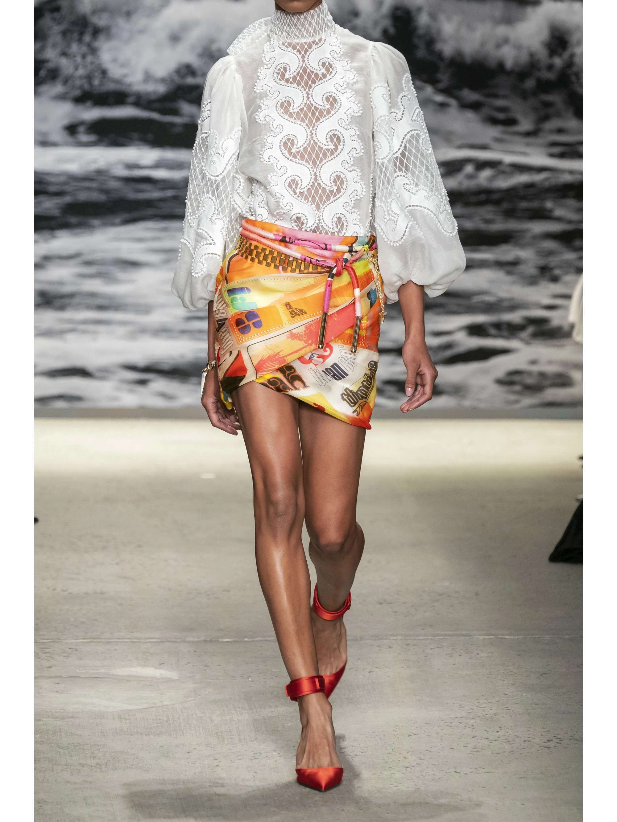 ZIMMERMANN Ruched printed wrap-effect silk-organza mini skirt