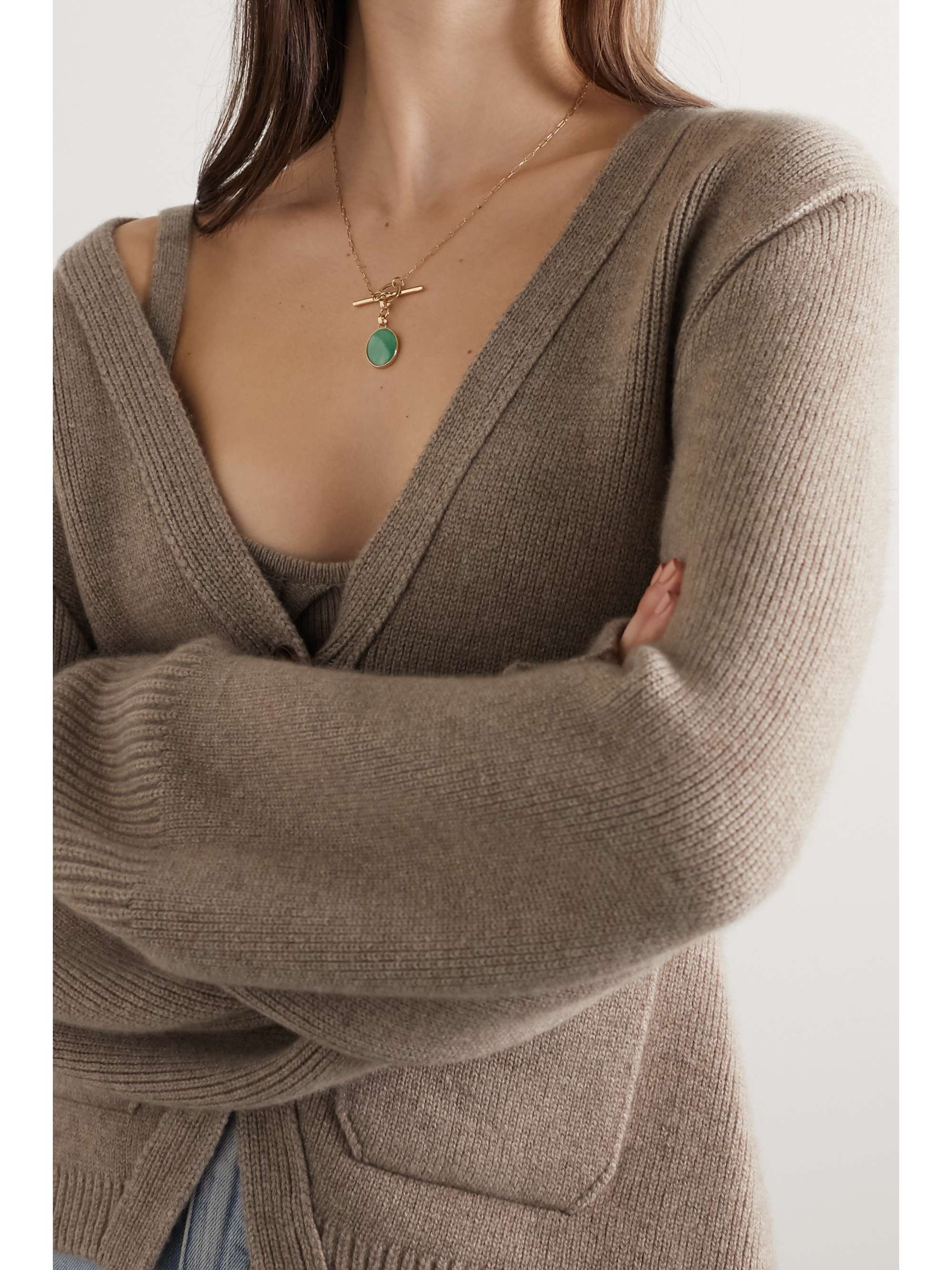 LOREN STEWART + NET SUSTAIN 14-karat gold jade necklace