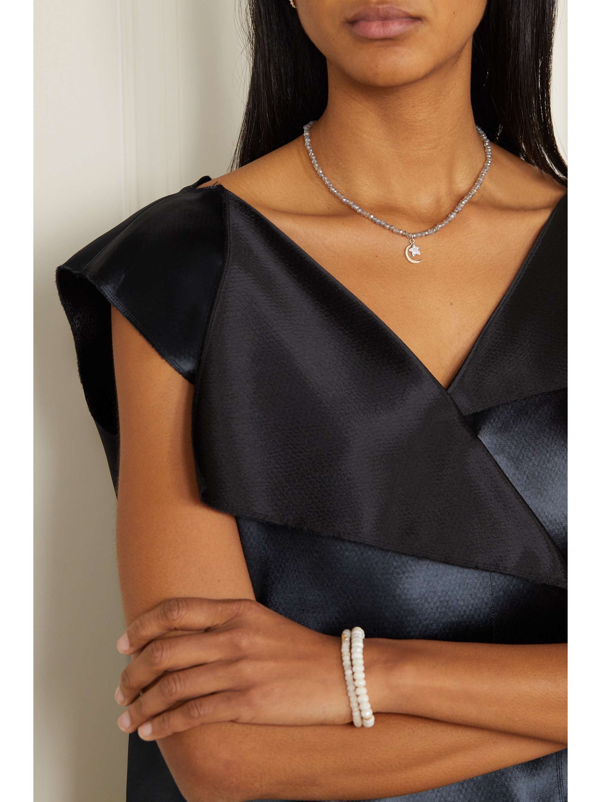 SYDNEY EVAN Star And Moon 14-karat yellow and white gold labradorite and diamond necklace
