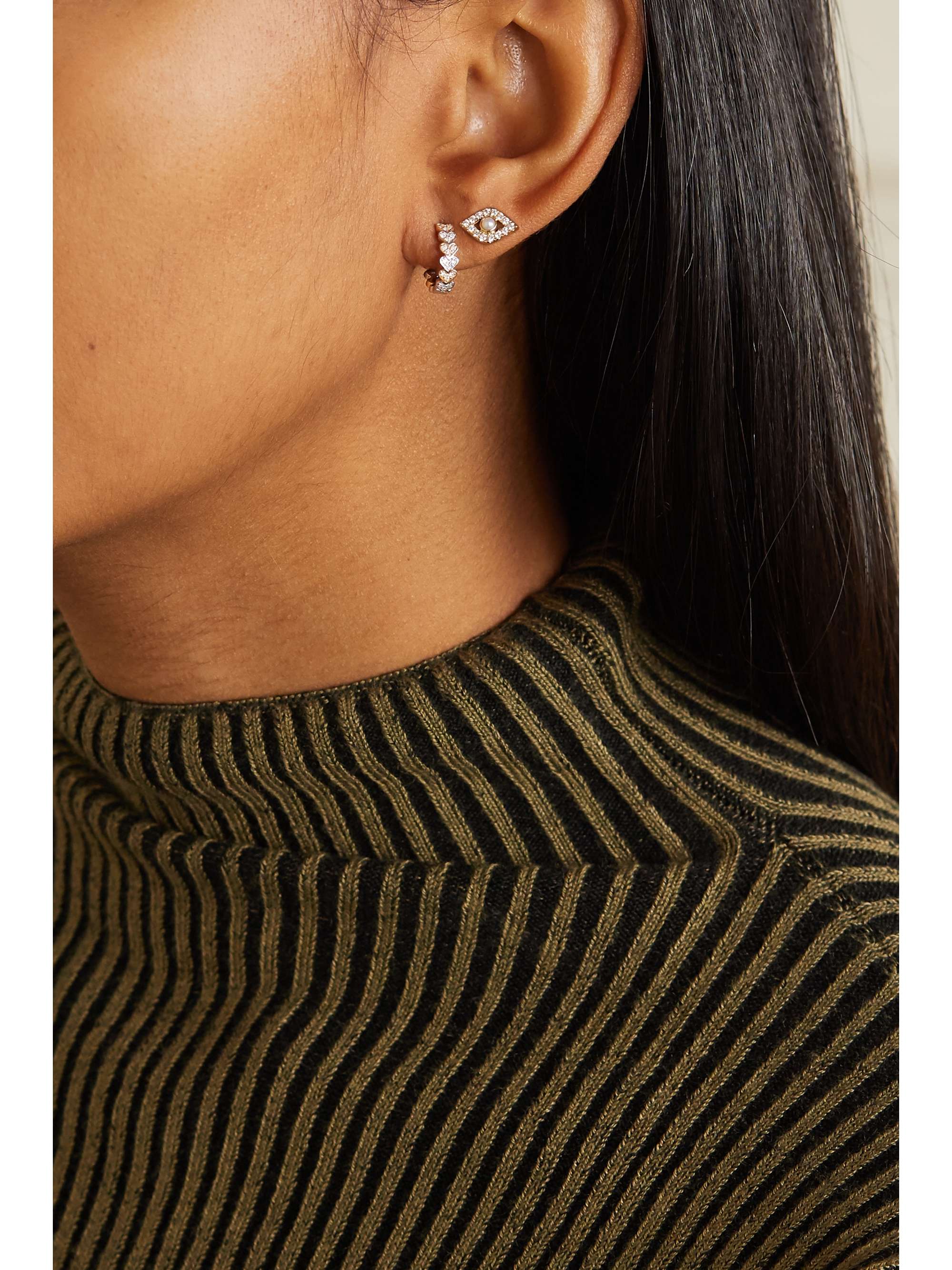 SYDNEY EVAN Heart Huggie 14-karat yellow and white gold diamond hoop earrings