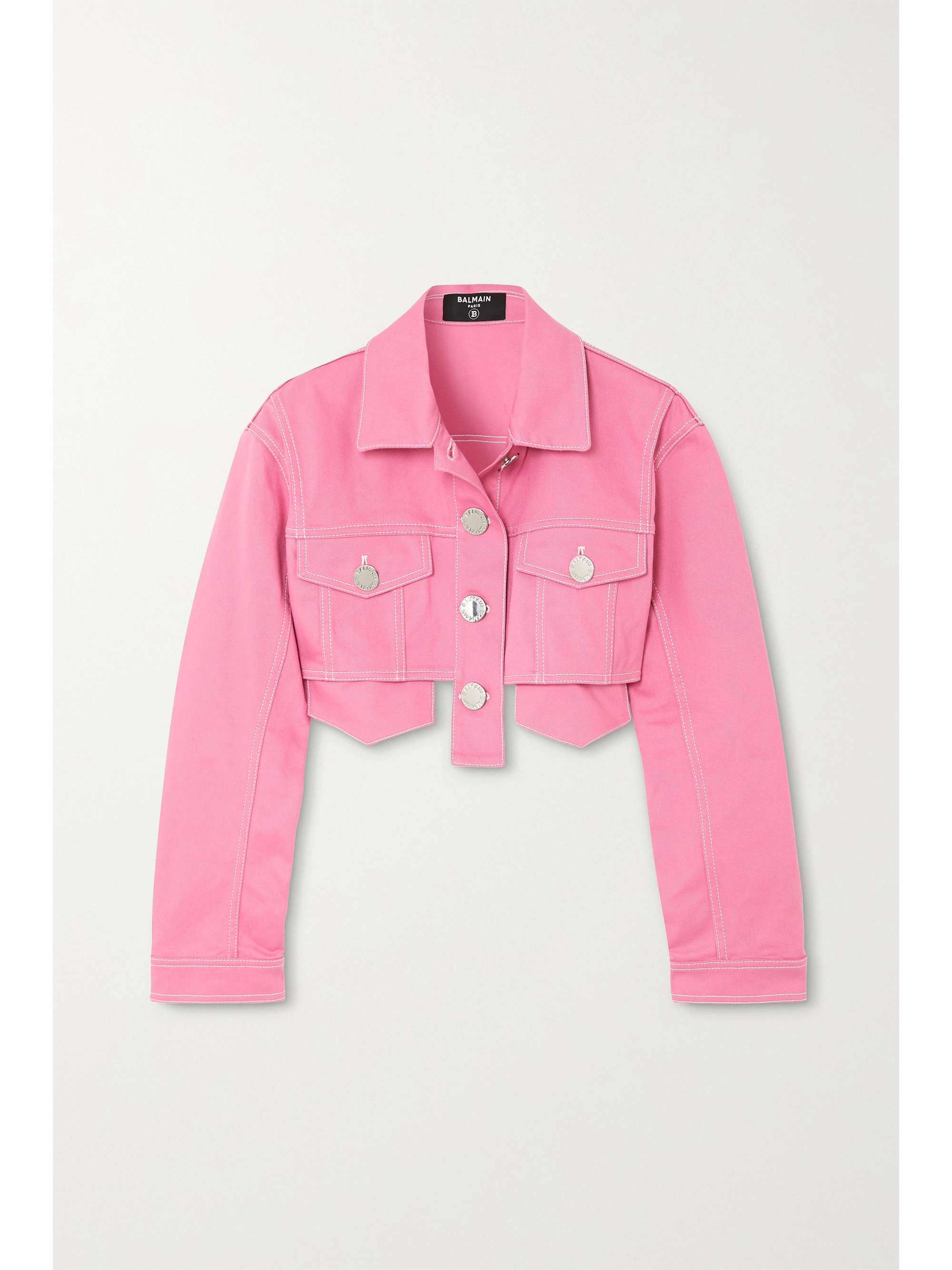 pink crop top jean jacket