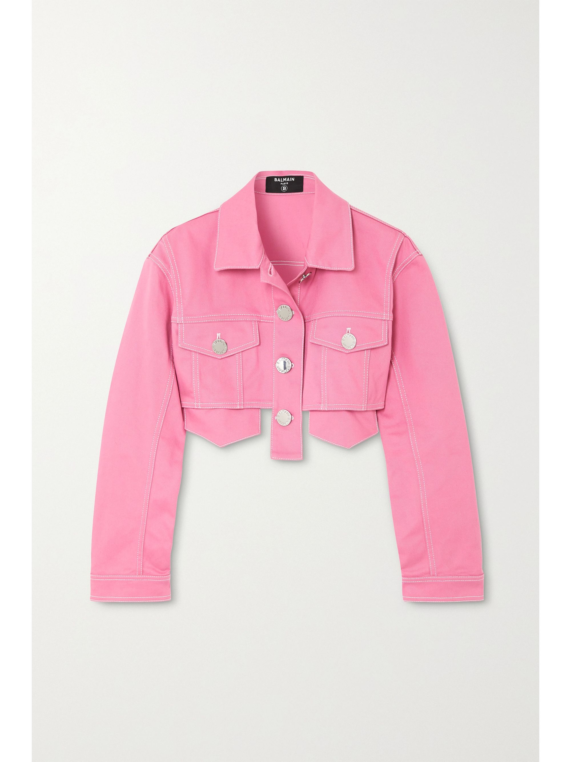 Pink cropped denim jacket Clearance