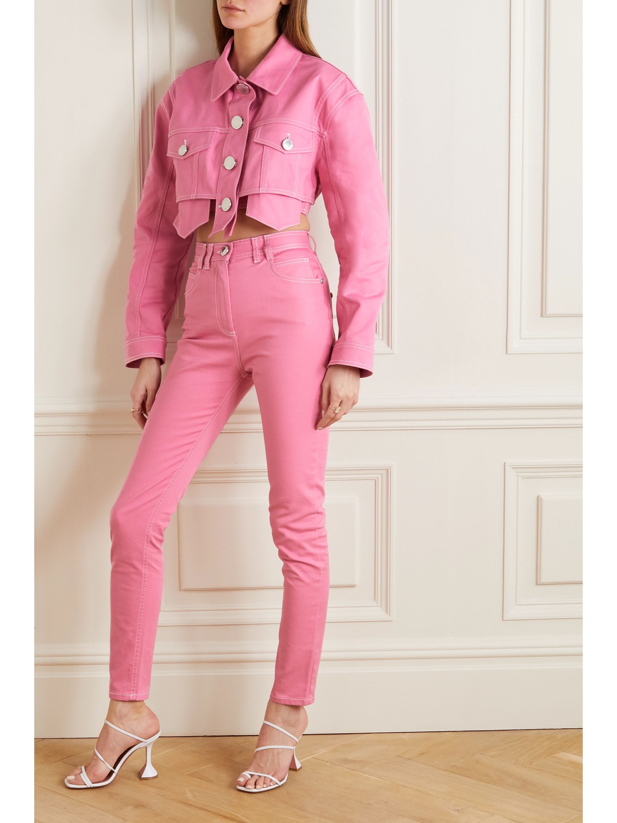 Pink Cropped Denim Jacket Balmain Net A Porter