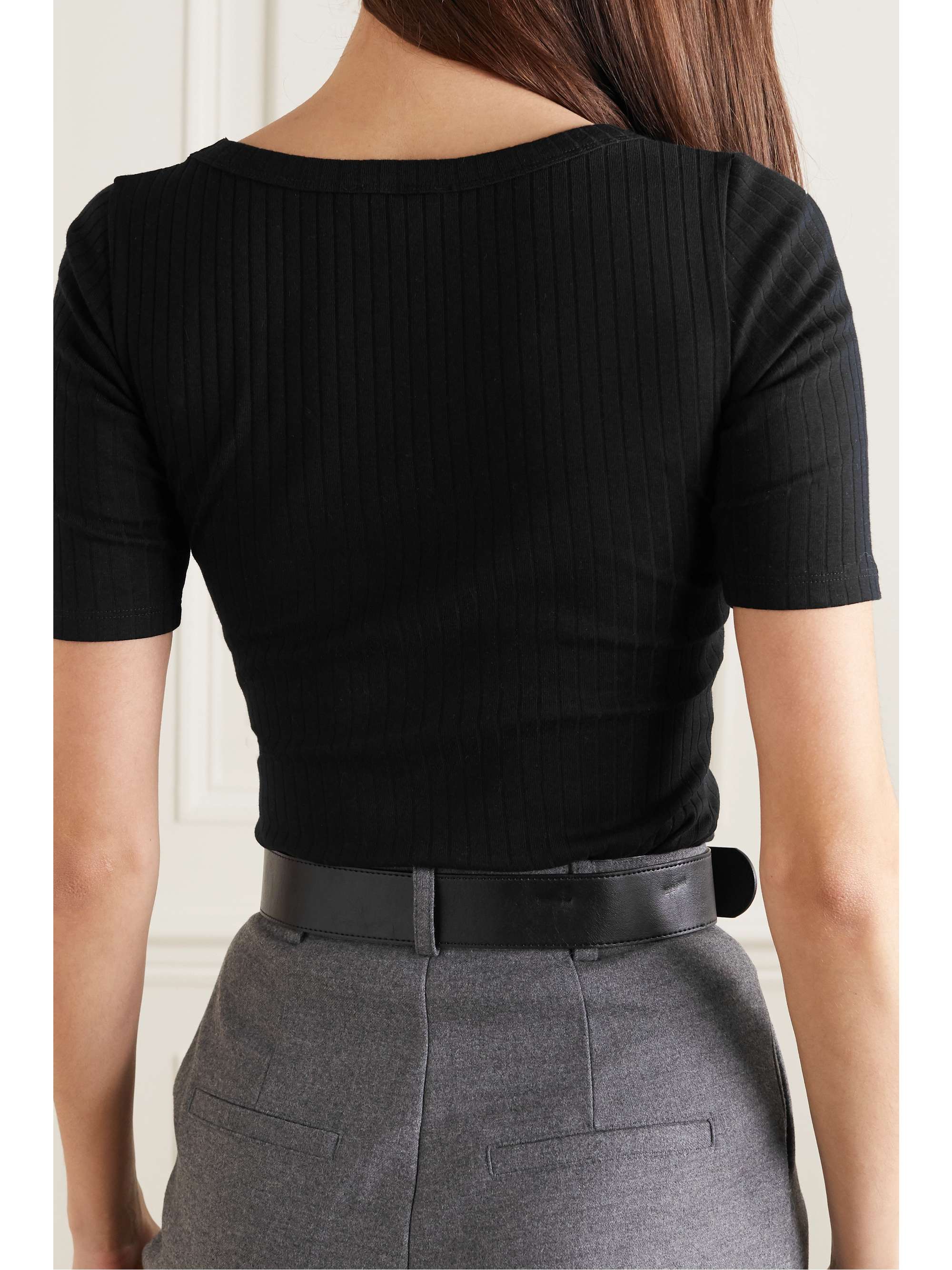 NINETY PERCENT Ribbed stretch-organic cotton-jersey T-shirt