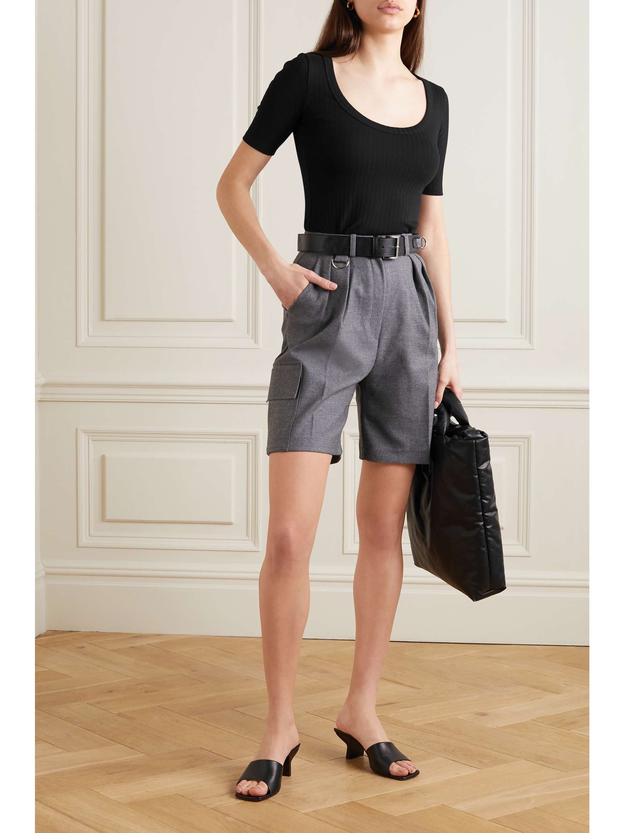 NINETY PERCENT Ribbed stretch-organic cotton-jersey T-shirt