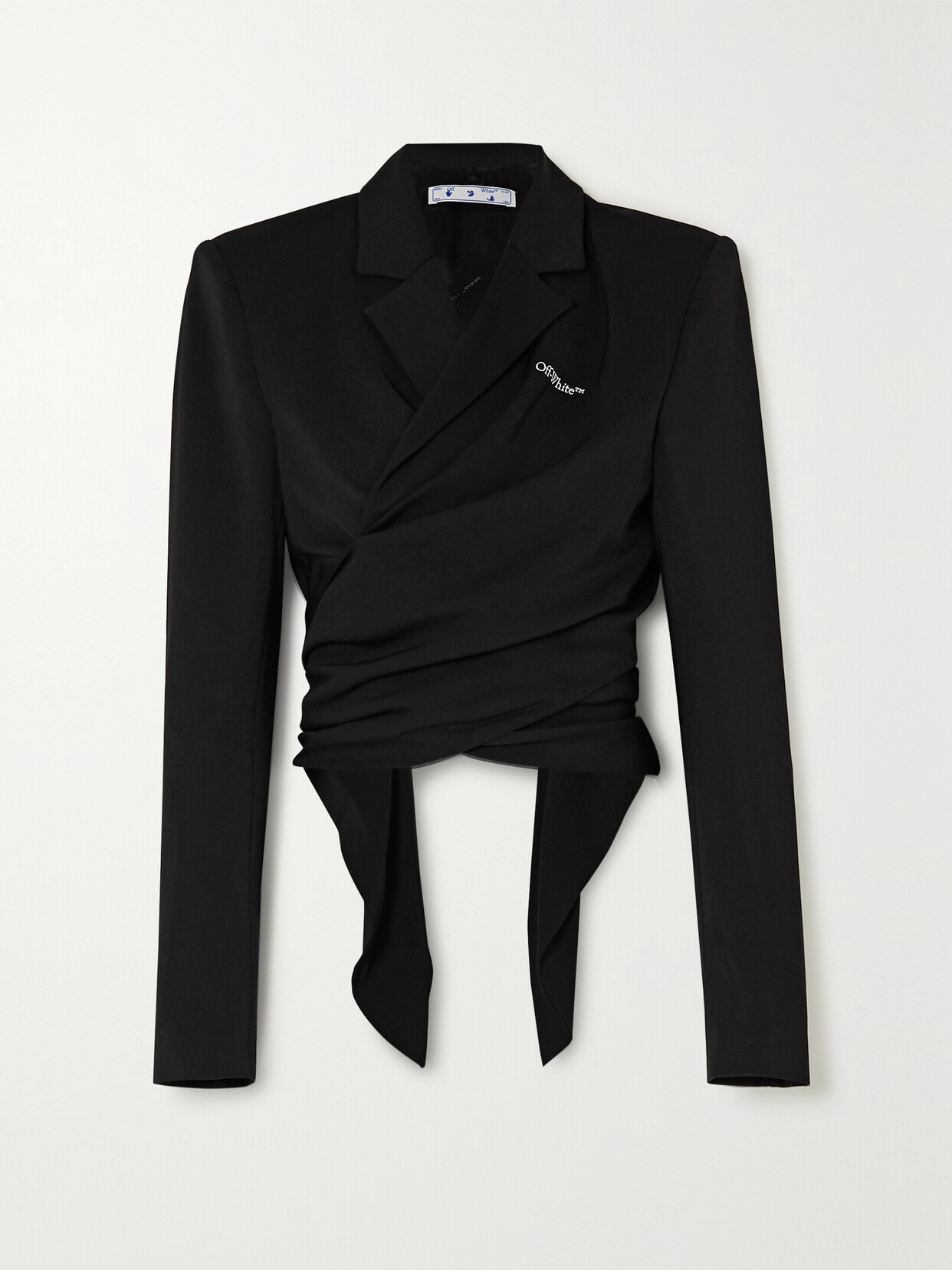 Off-white Draped Embroidered Gabardine Wrap Jacket In Black