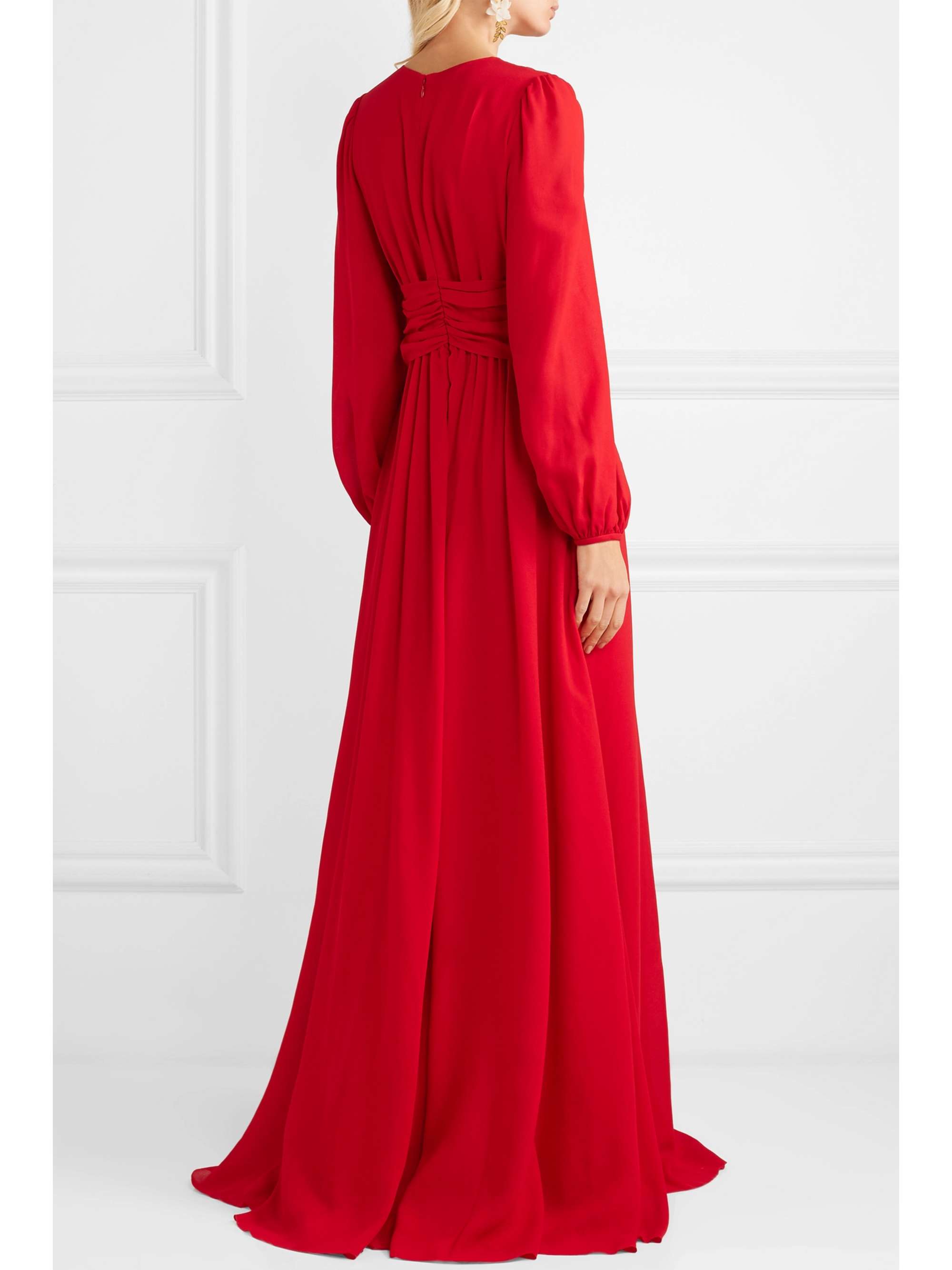 GIAMBATTISTA VALLI Guipure lace-trimmed gathered crepe de chine gown
