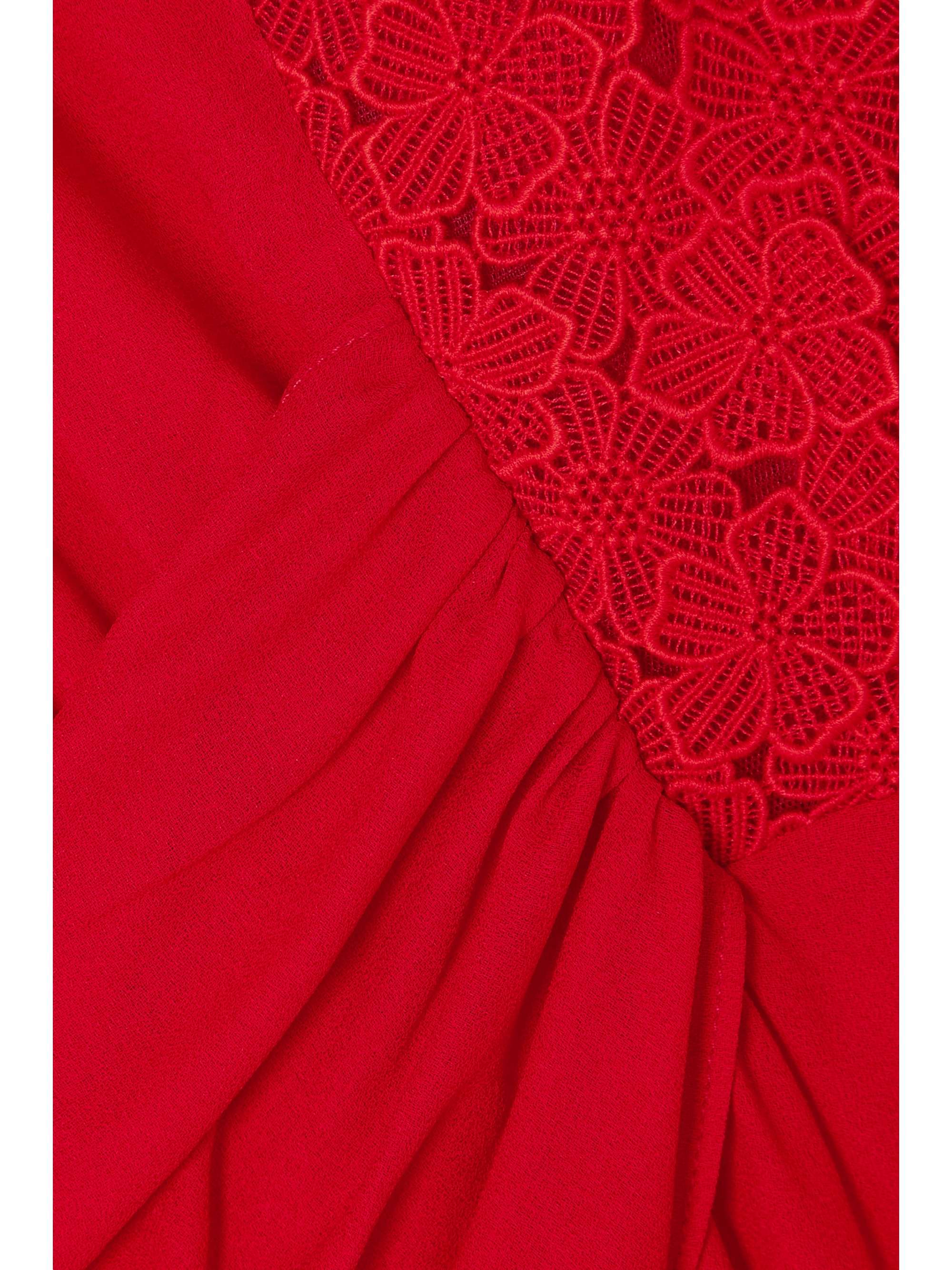 GIAMBATTISTA VALLI Guipure lace-trimmed gathered crepe de chine gown