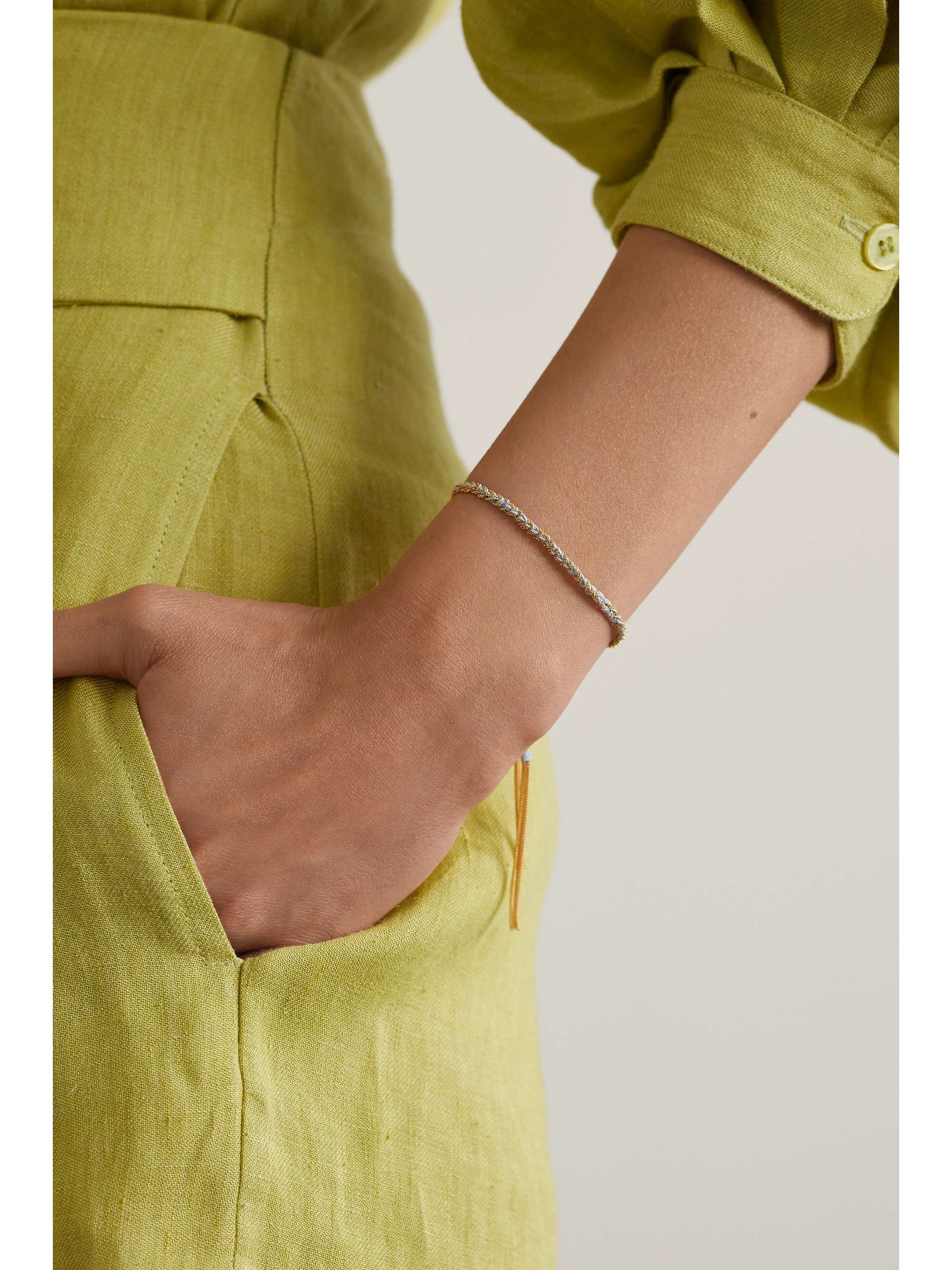 CAROLINA BUCCI Protection Lucky 18-karat gold, diamond and silk bracelet